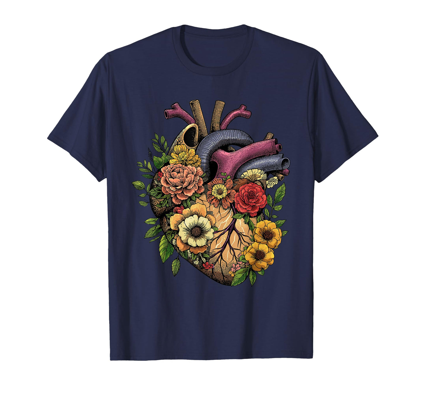 Anatomical Heart Shirt Floral Organ Cardiology Cardiac Nurse T-Shirt
