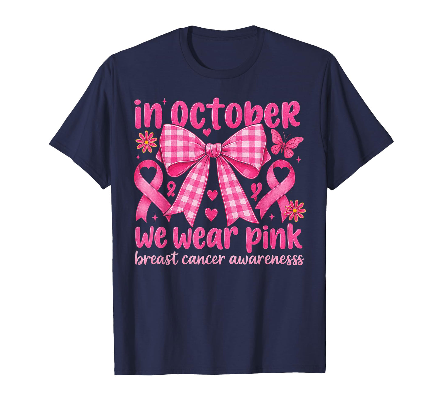 Coquette Bow in October We Wear Pink Breast Cancer Awareness T-Shirt