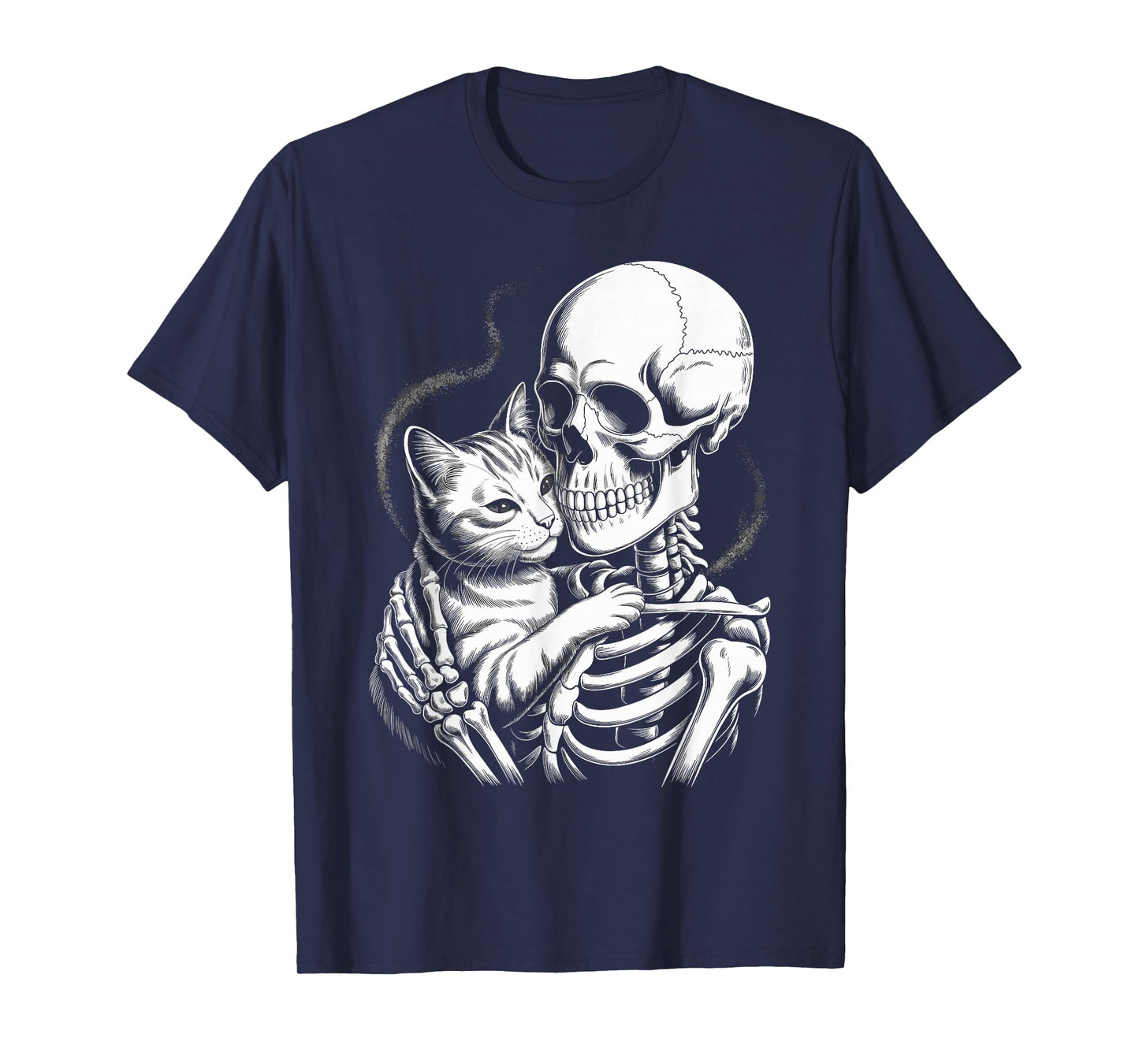 Skeleton Hugging Cat Lover Spooky Season Halloween T-Shirt