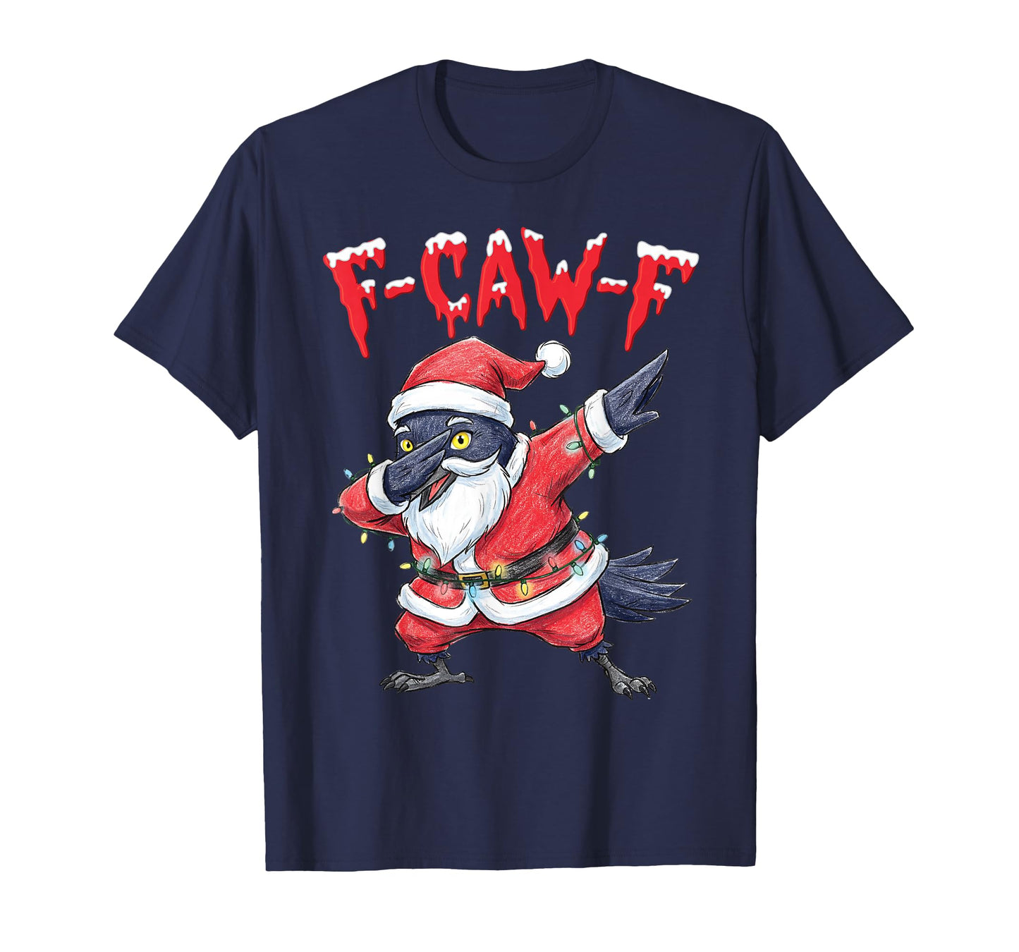 Black Crow F-Caw-F Funny Retro Christmas Lights Santa hat T-Shirt