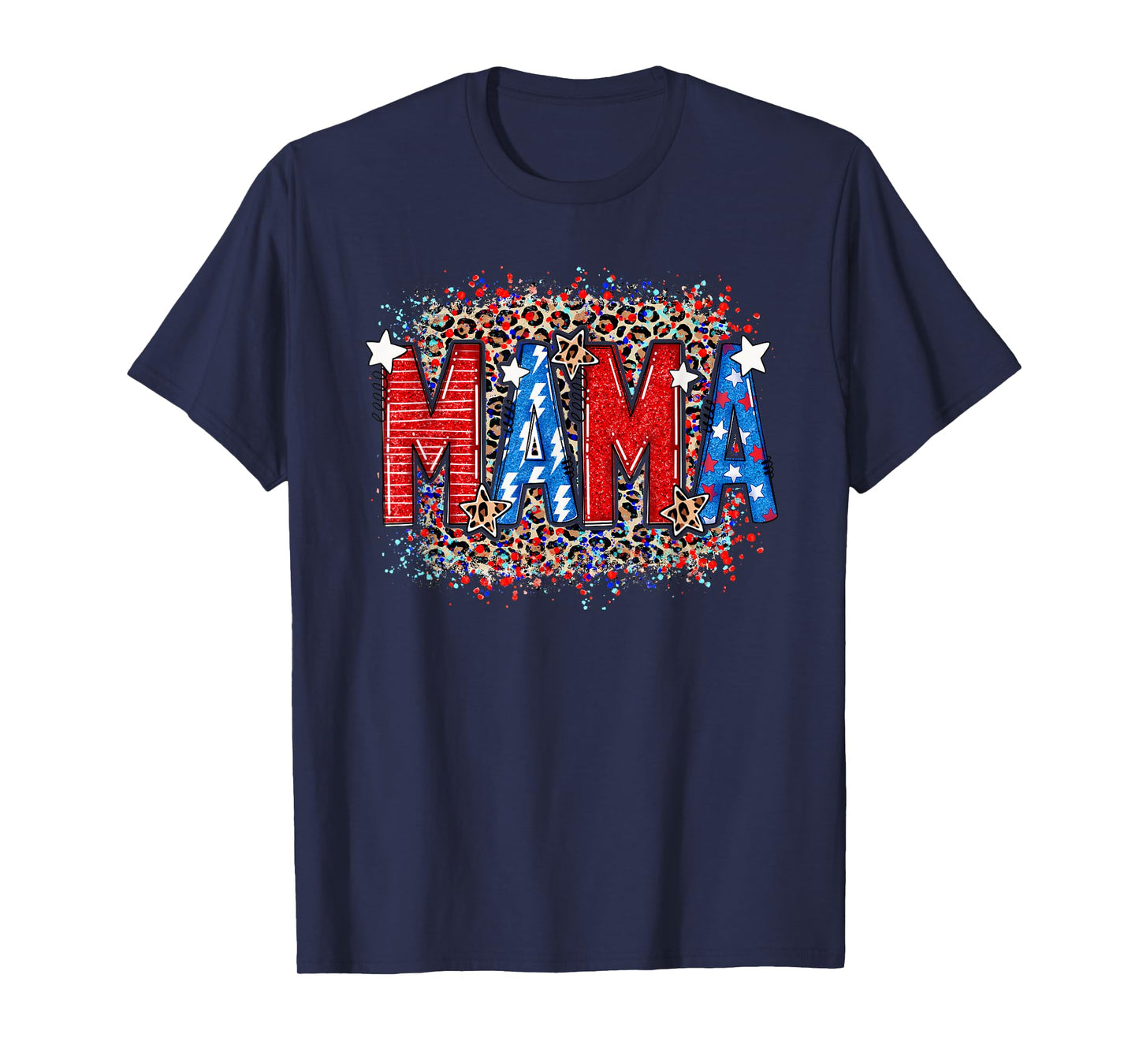 Retro 4th of July American Mama Patriotic Fireworks Leopard T-Shirt