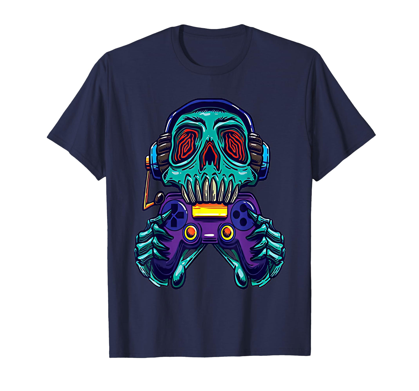 Halloween Skeleton Gamer Video Gaming Headset Boys Men Kids T-Shirt