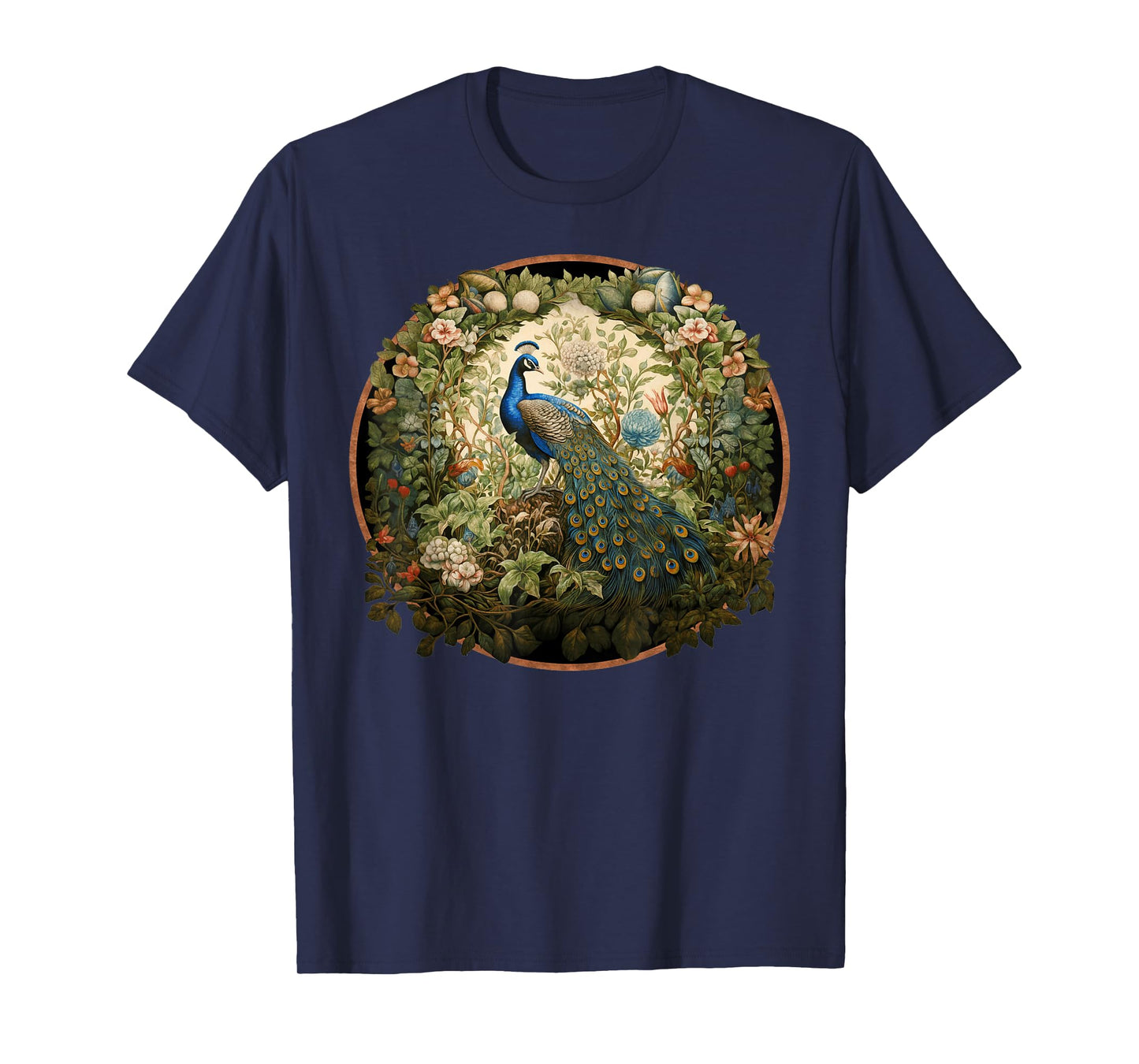 Beautiful Peacock in William Morris Style Garden T-Shirt