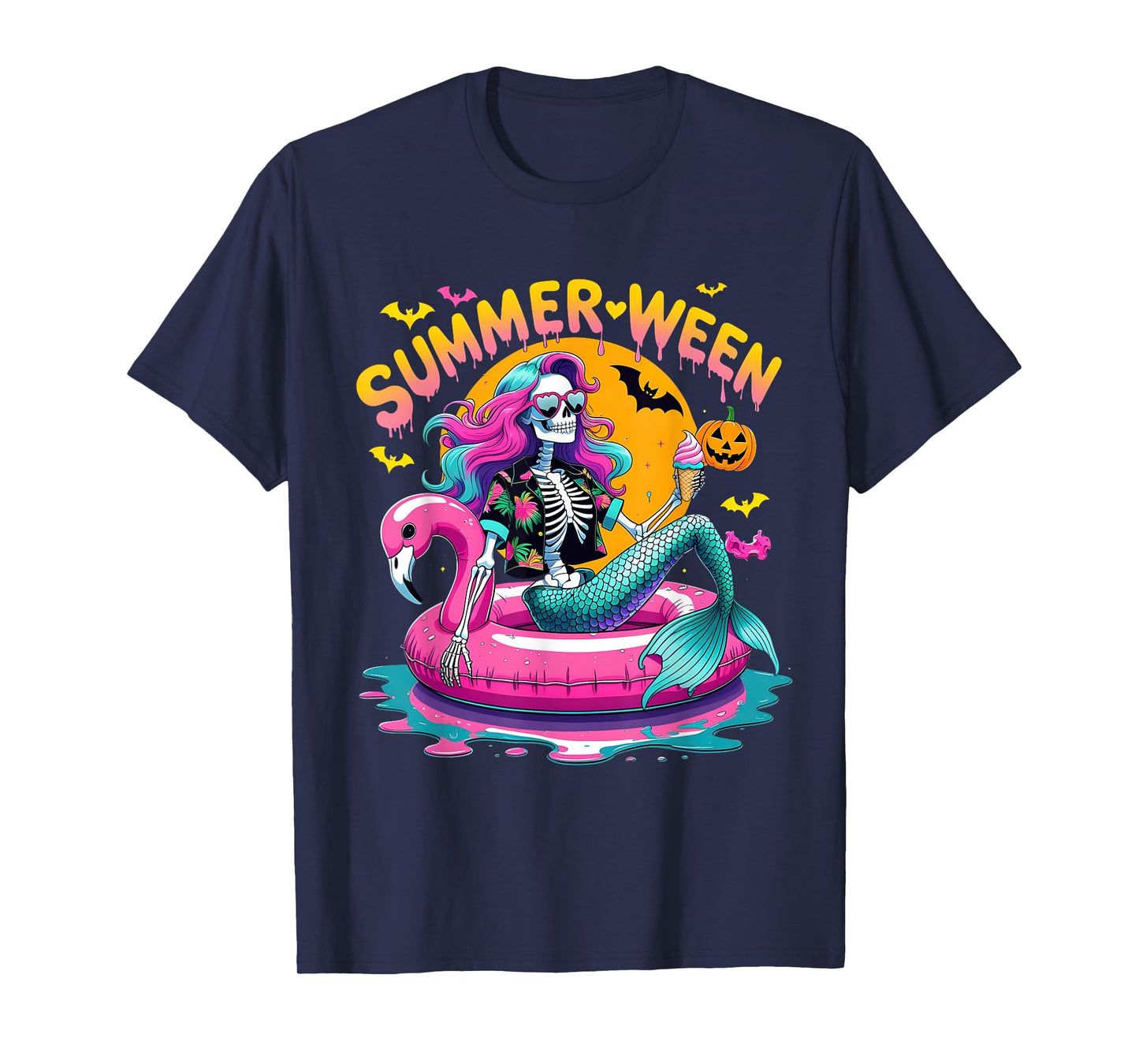 Summerween Vibes Skeleton Mermaid Ice Cream T-Shirt