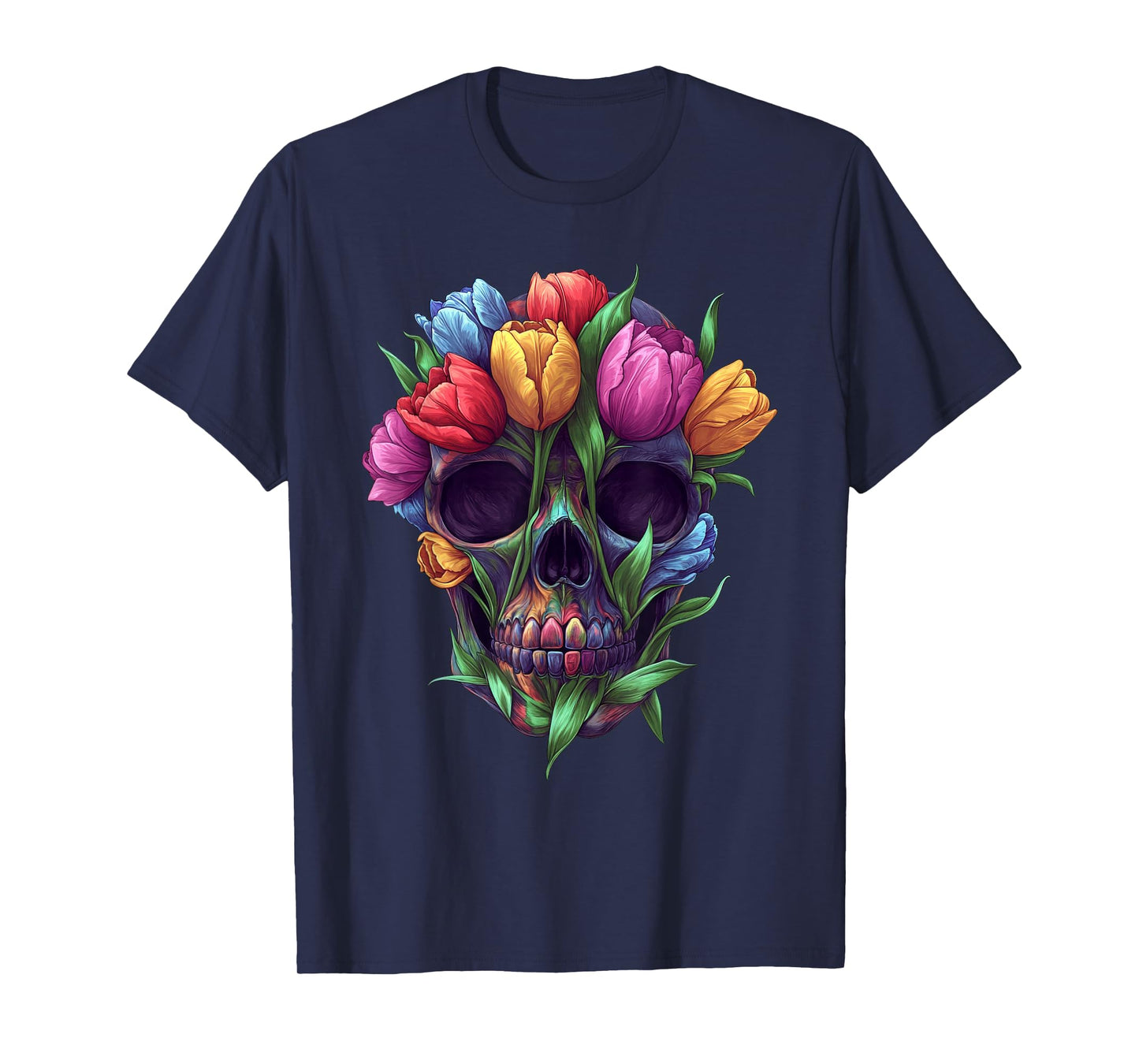 Tulips Skeleton Skull Flower Nature Gardening T-Shirt