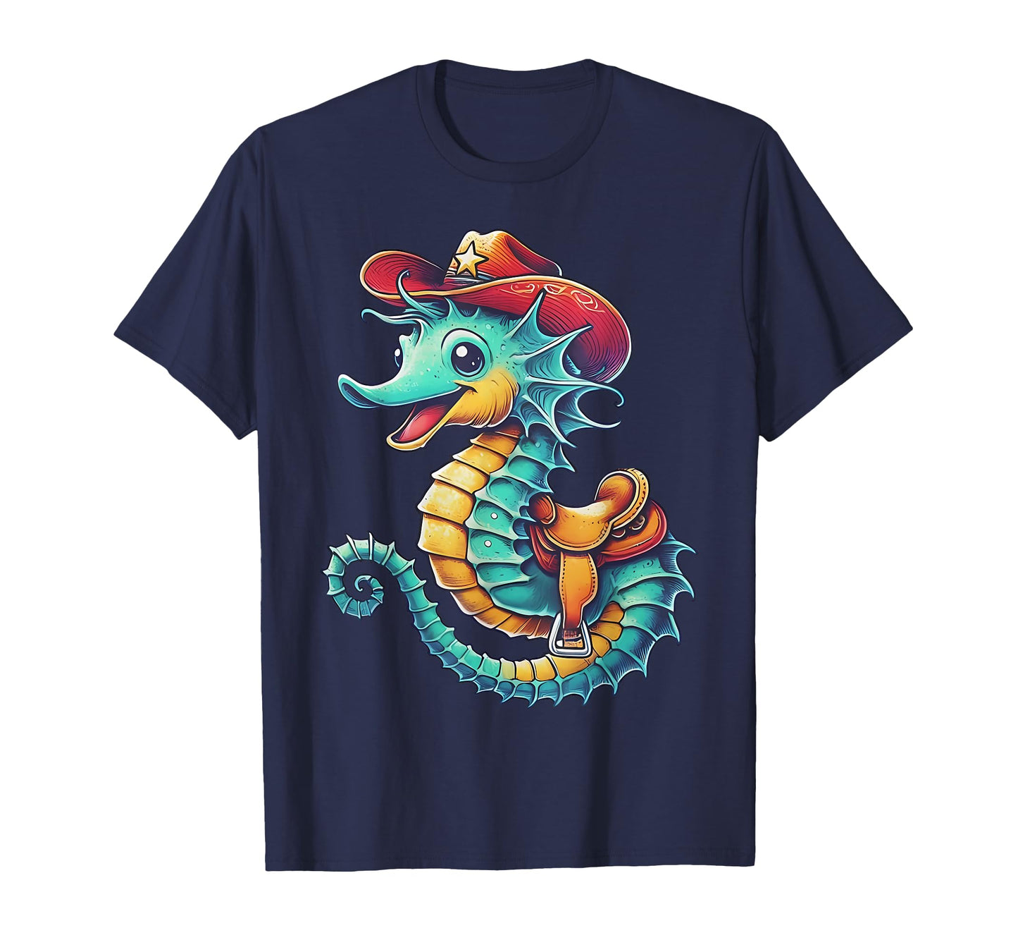 Cowboy Seahorse Colorful Underwater Sea Rodeo Ocean Western T-Shirt