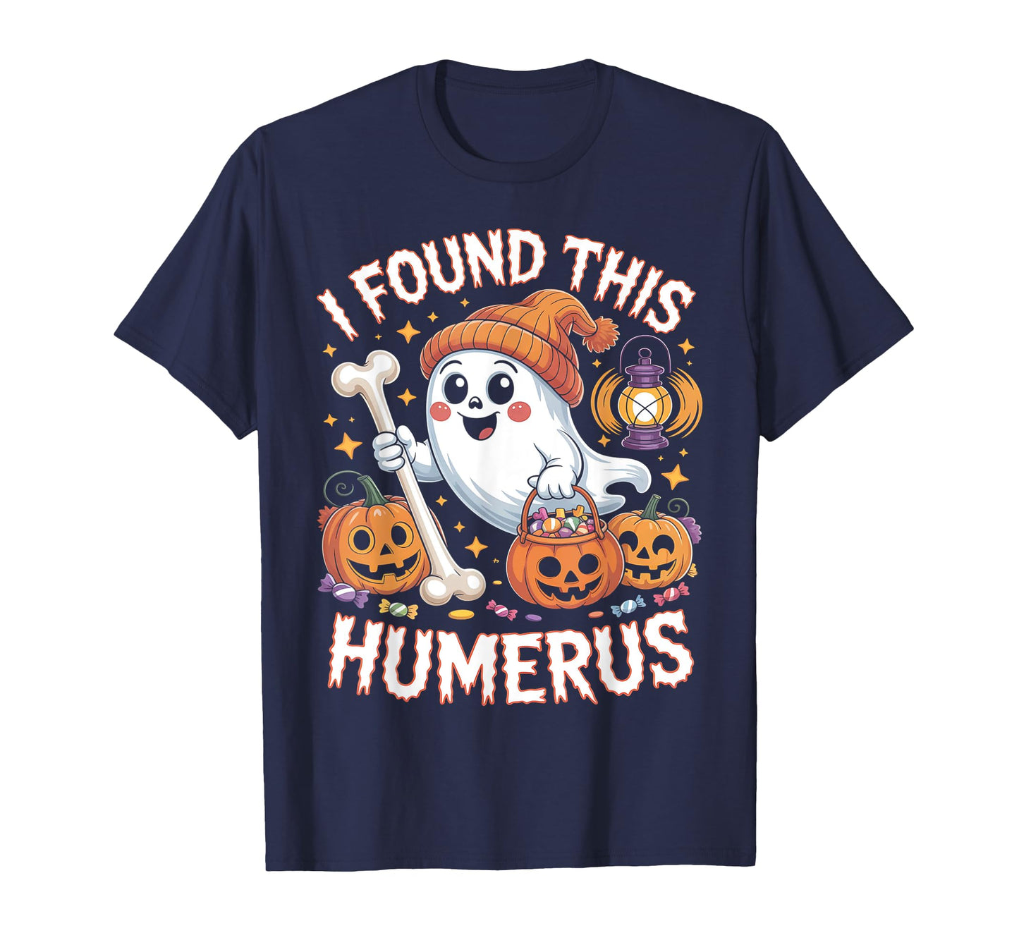 I Found This Humerus Funny Halloween Ghost Skeleton Womens T-Shirt