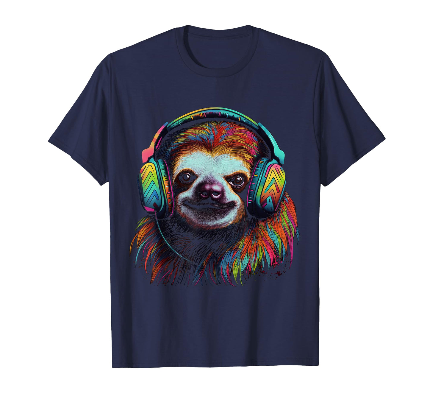 Sloth Artwork Music Colourful Animal Headphones Sloth T-Shirt