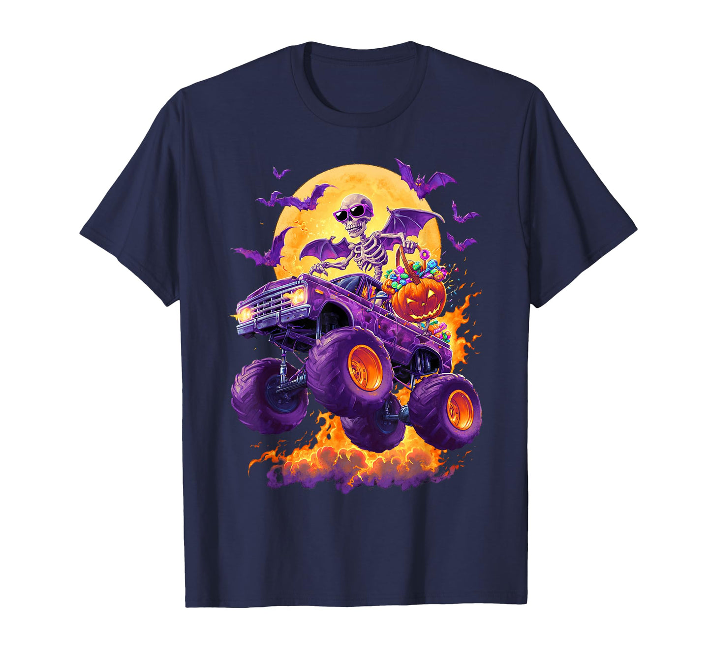 Spooky Skeleton Riding Monster Truck T-Shirt