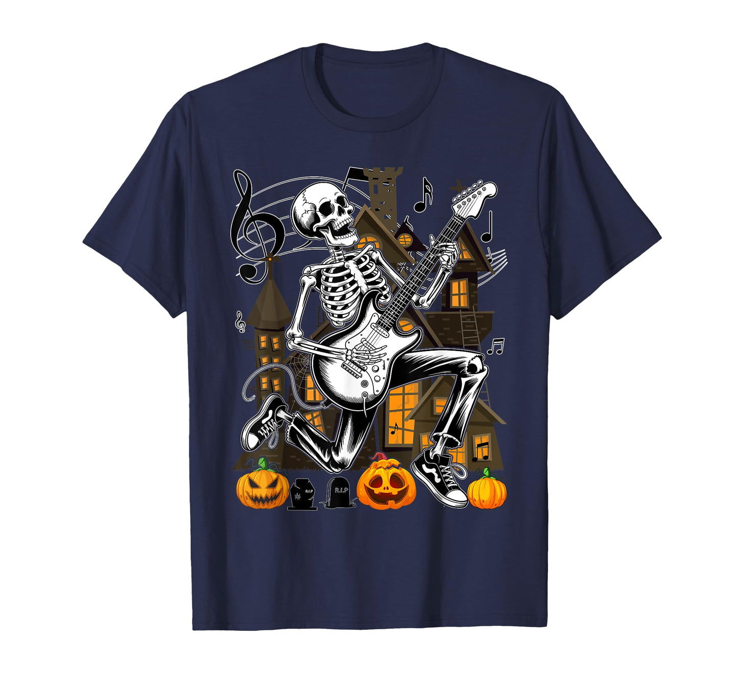 Halloween Skeleton Playing Guitar - Rock and Roll Band T-Shirt