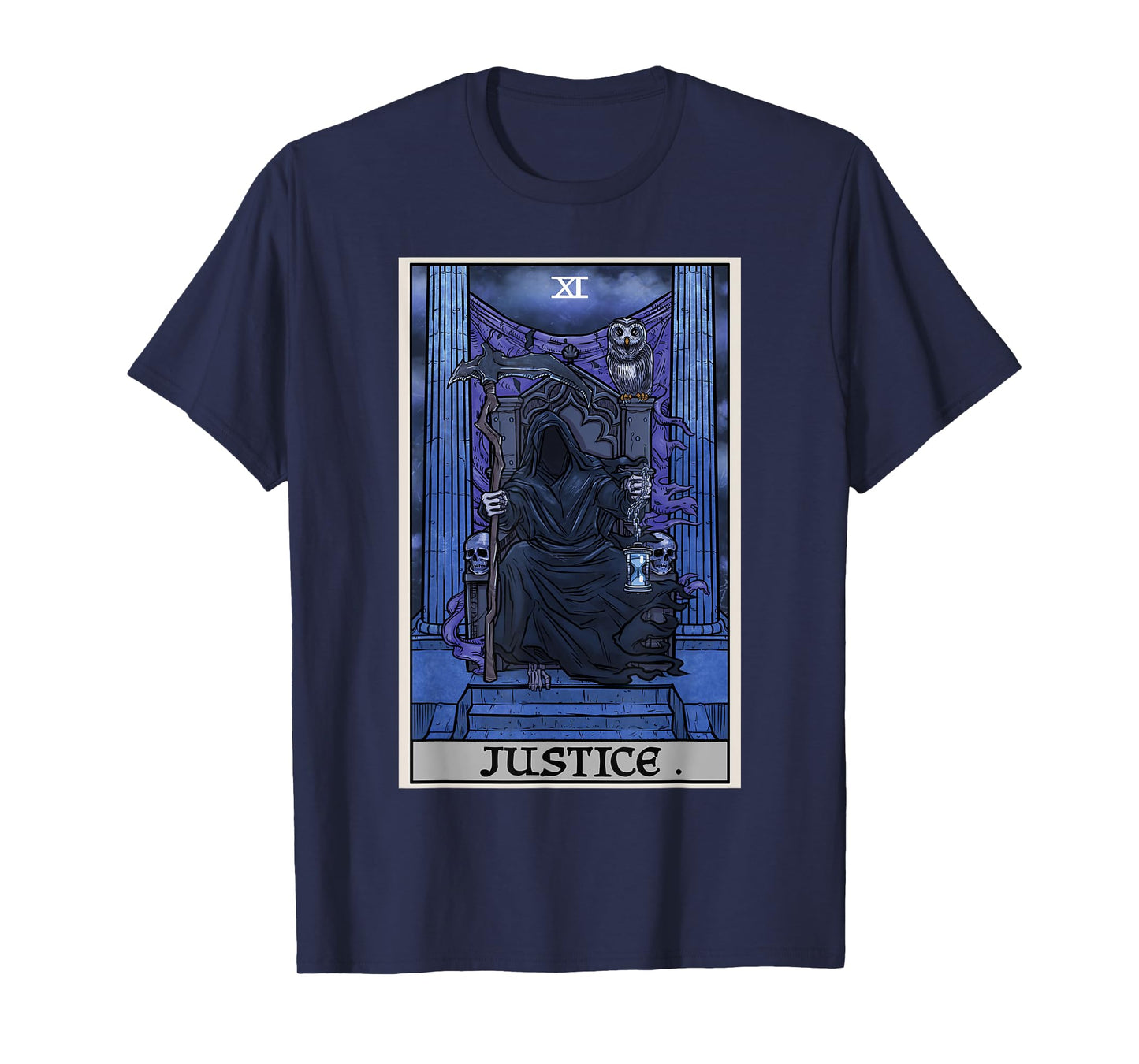 Justice Tarot Card Grim Reaper Halloween Gothic Witch Horror T-Shirt