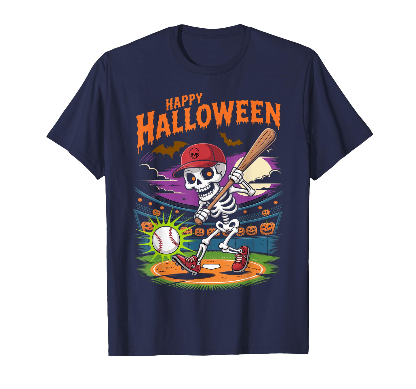 Scary Halloween Baseball Skeleton Spooky Sports Player T-Shirt