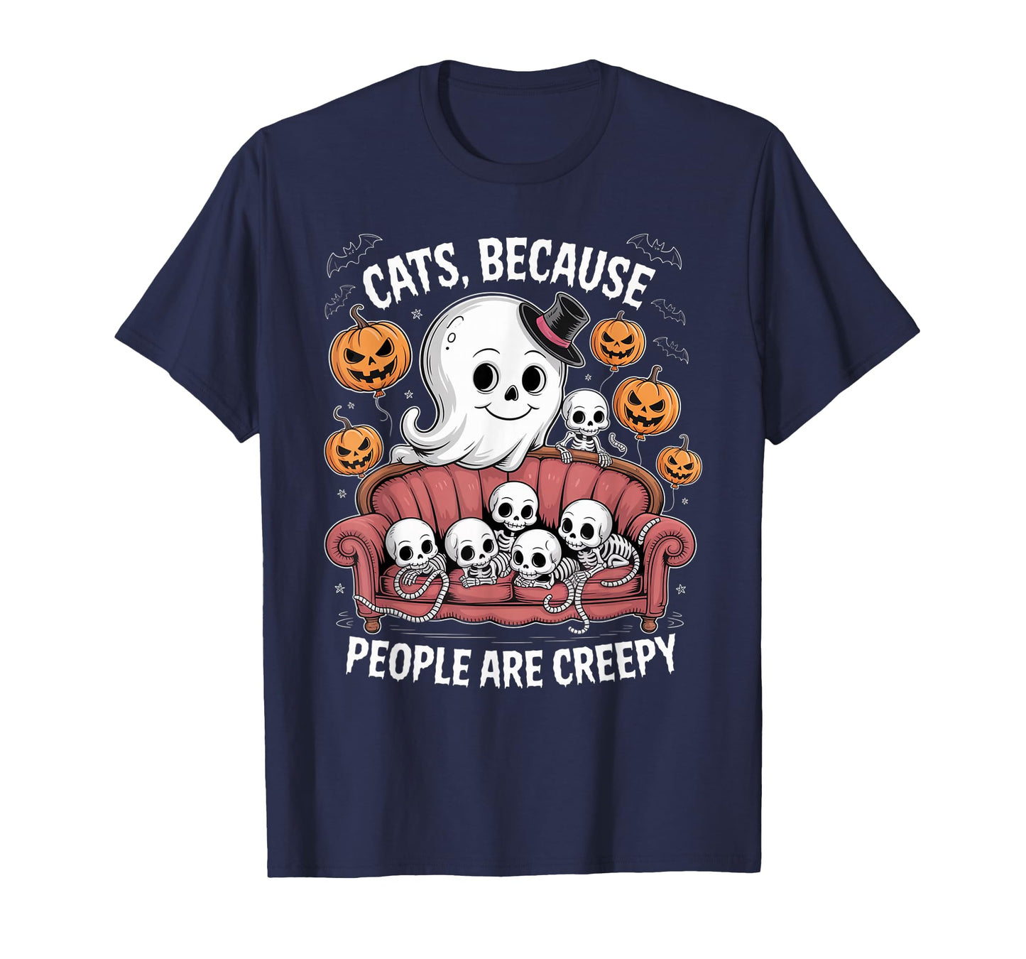 Cats Because People are Creepy Ghost Halloween Cat Mom Kids T-Shirt