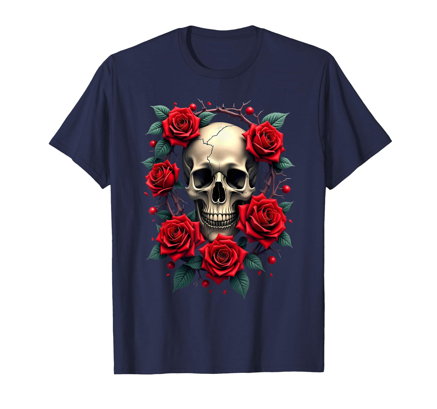 Red Rose Skeleton Skull Halloween T-Shirt