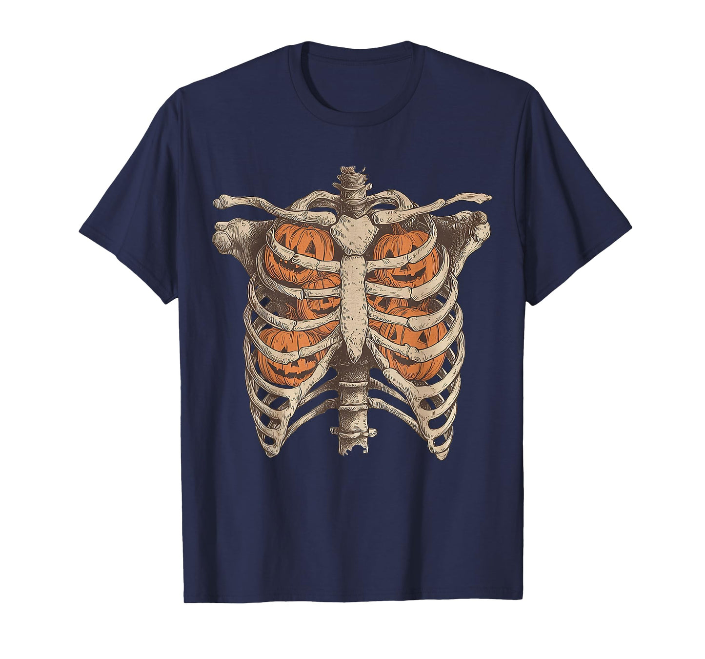 Retro Halloween Skeleton Spooky Season Ribcage Pumpkins T-Shirt