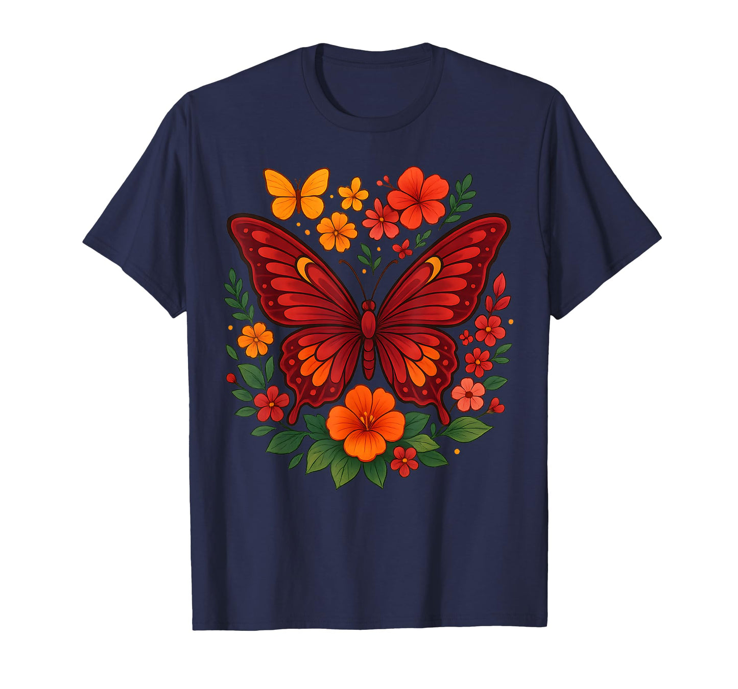Beautiful Butterfly With Flowers Colorful Floral Aesthetic T-Shirt