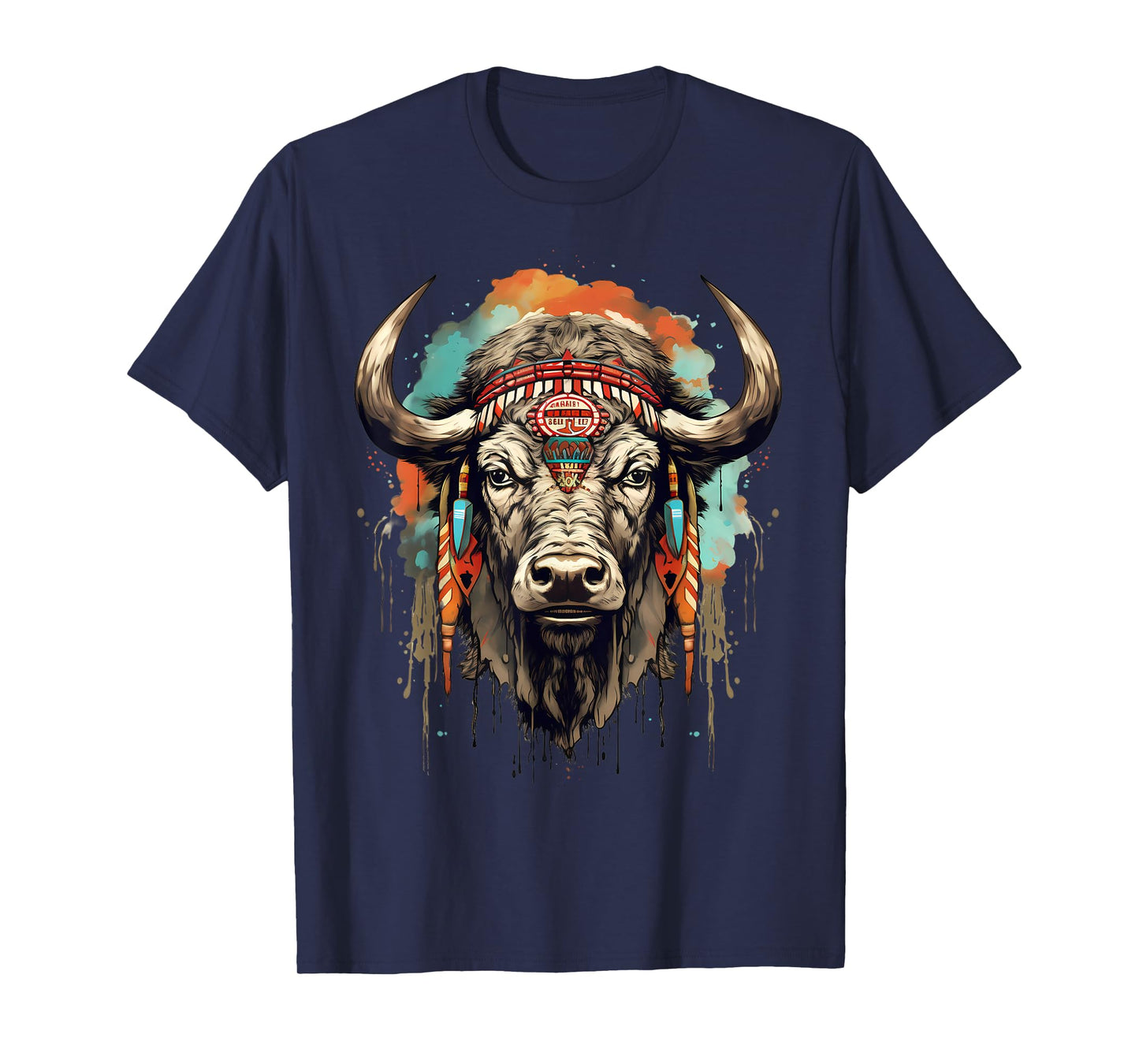 Buffalo Indian Artwork Wildlife Safari Nature Bison Portrait T-Shirt