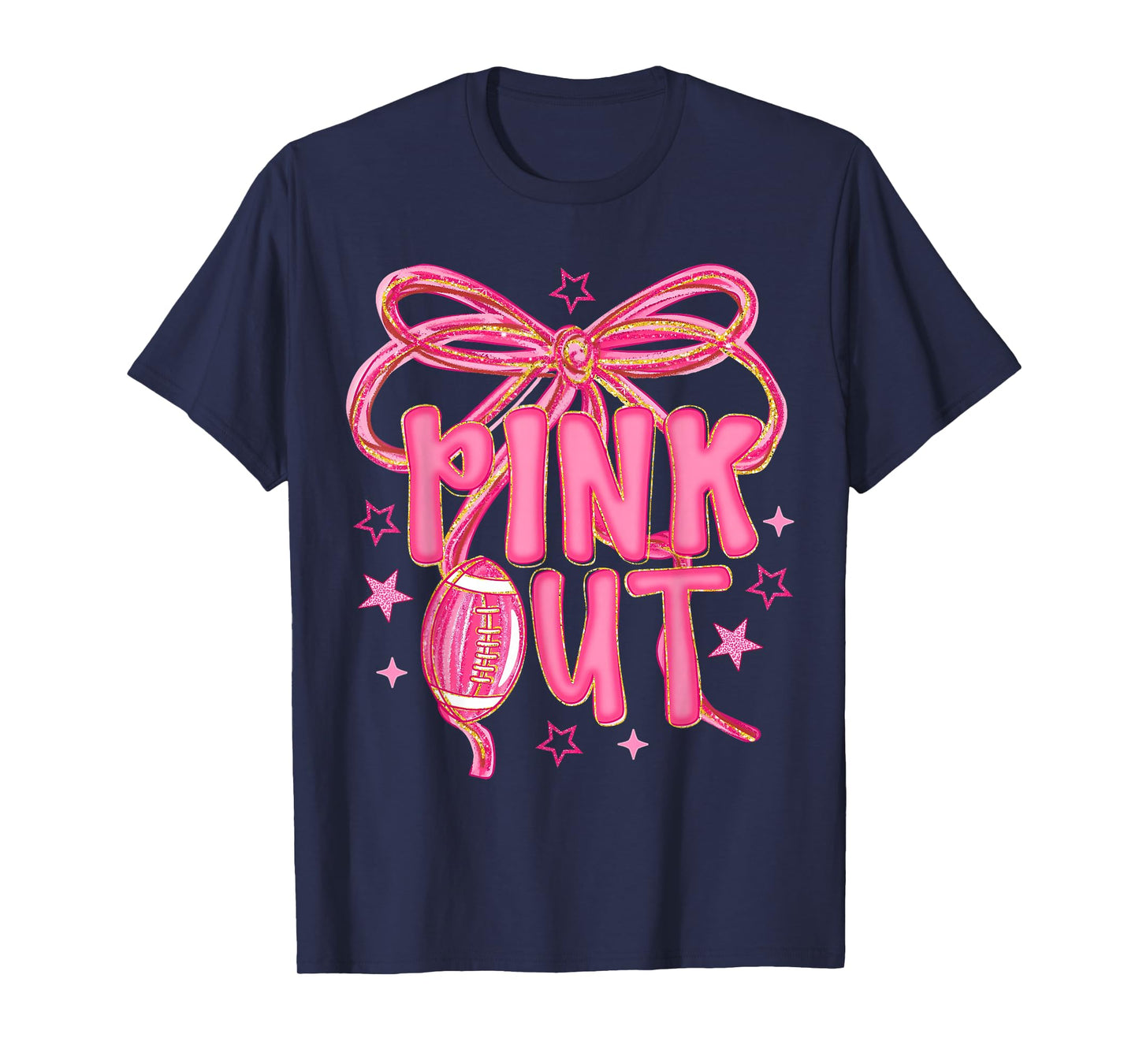 Pink Out Coquette Bow Breast Cancer Awareness Football T-Shirt