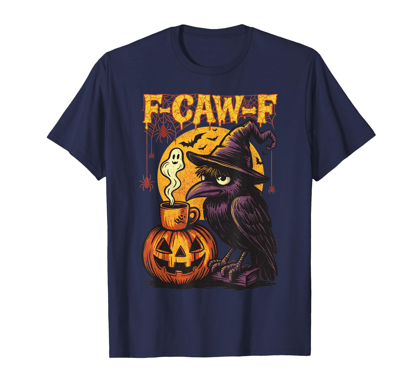 F-Caw-F Funny Raven Black Crow Spooky Season Halloween Retro T-Shirt