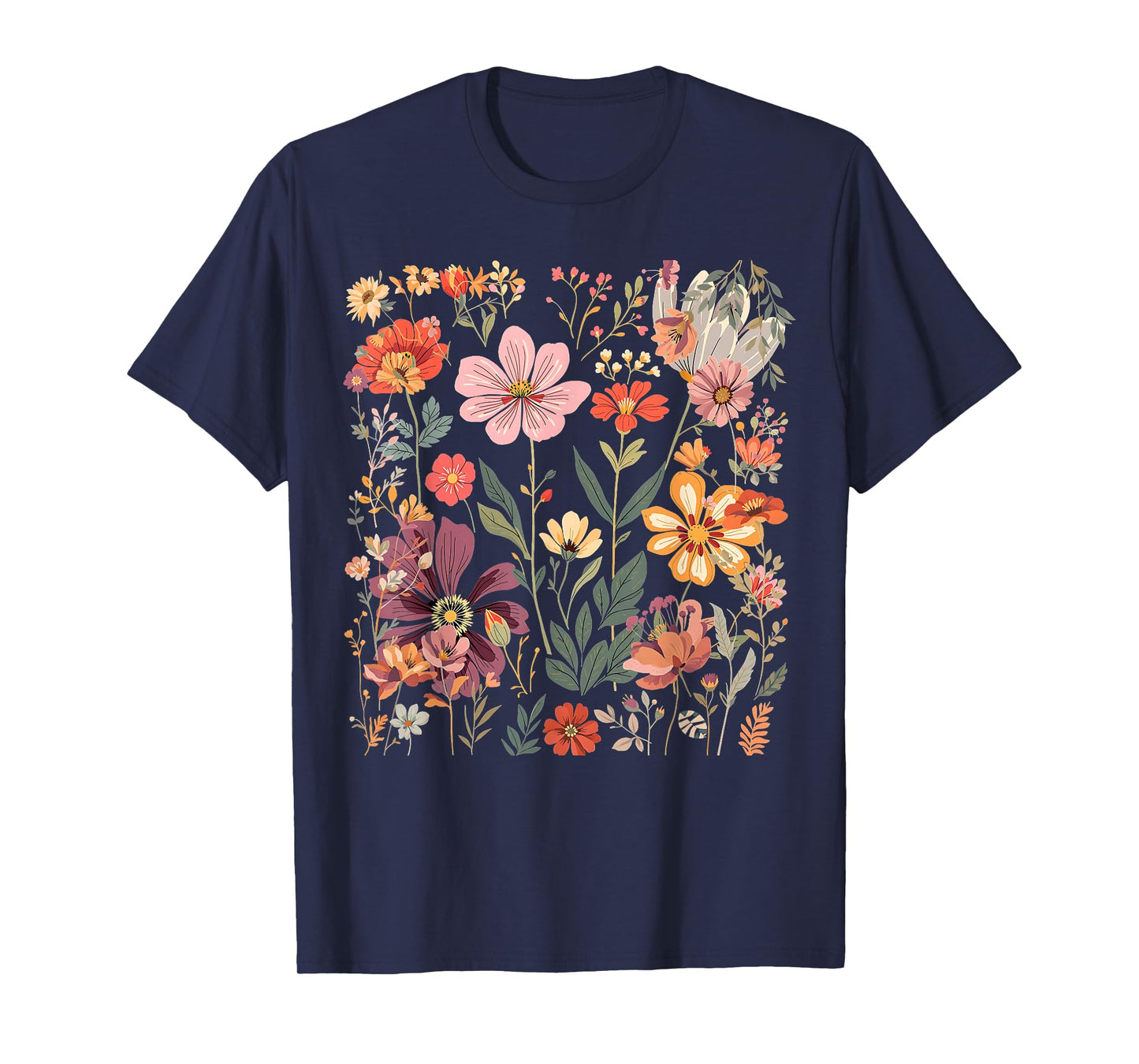 Wildflowers Pressed Flowers Art Vintage Boho Floral T-Shirt