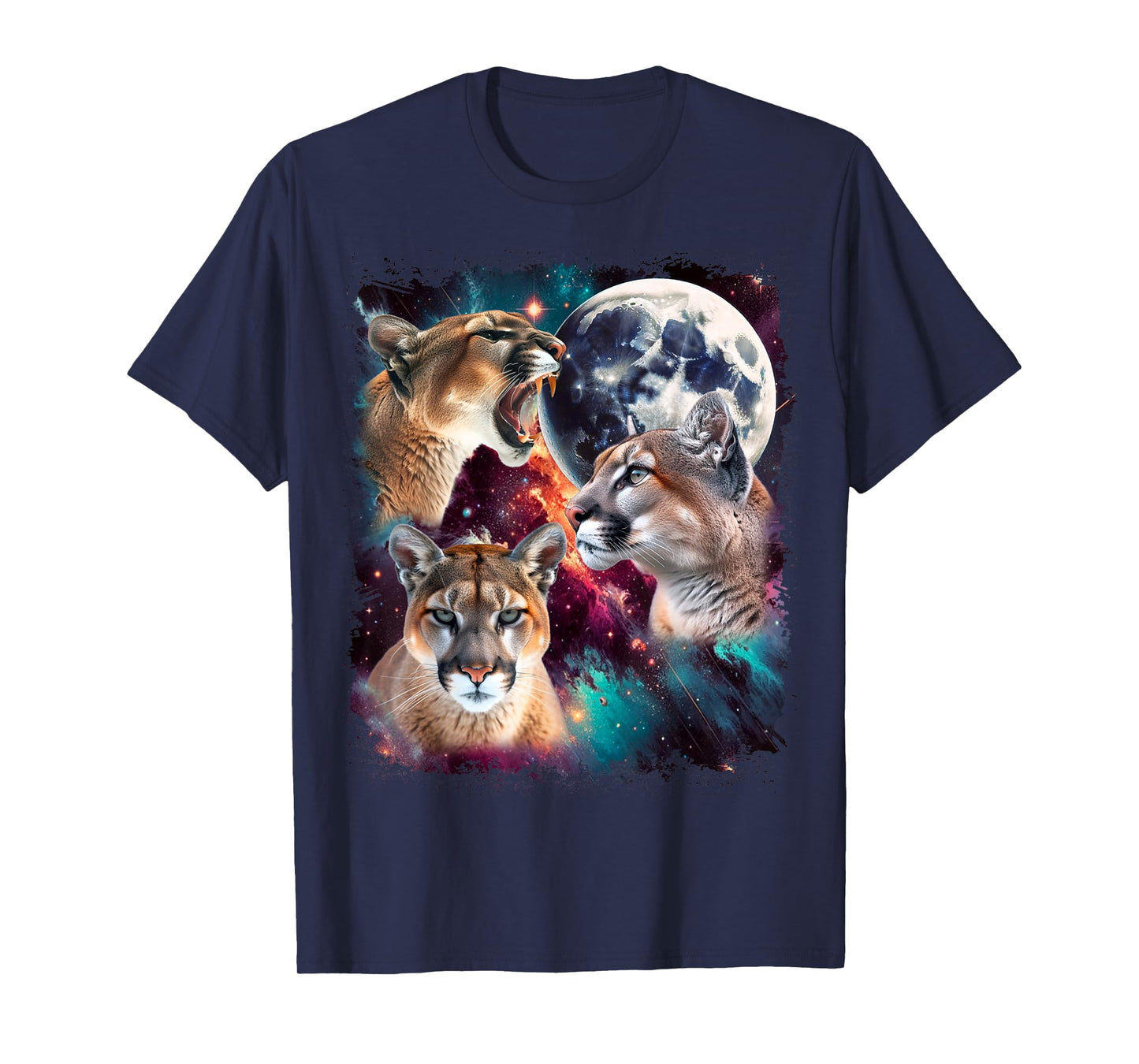 Three Mountain Lion Moon | 3 Cougar Moon Funny Cursed Meme T-Shirt