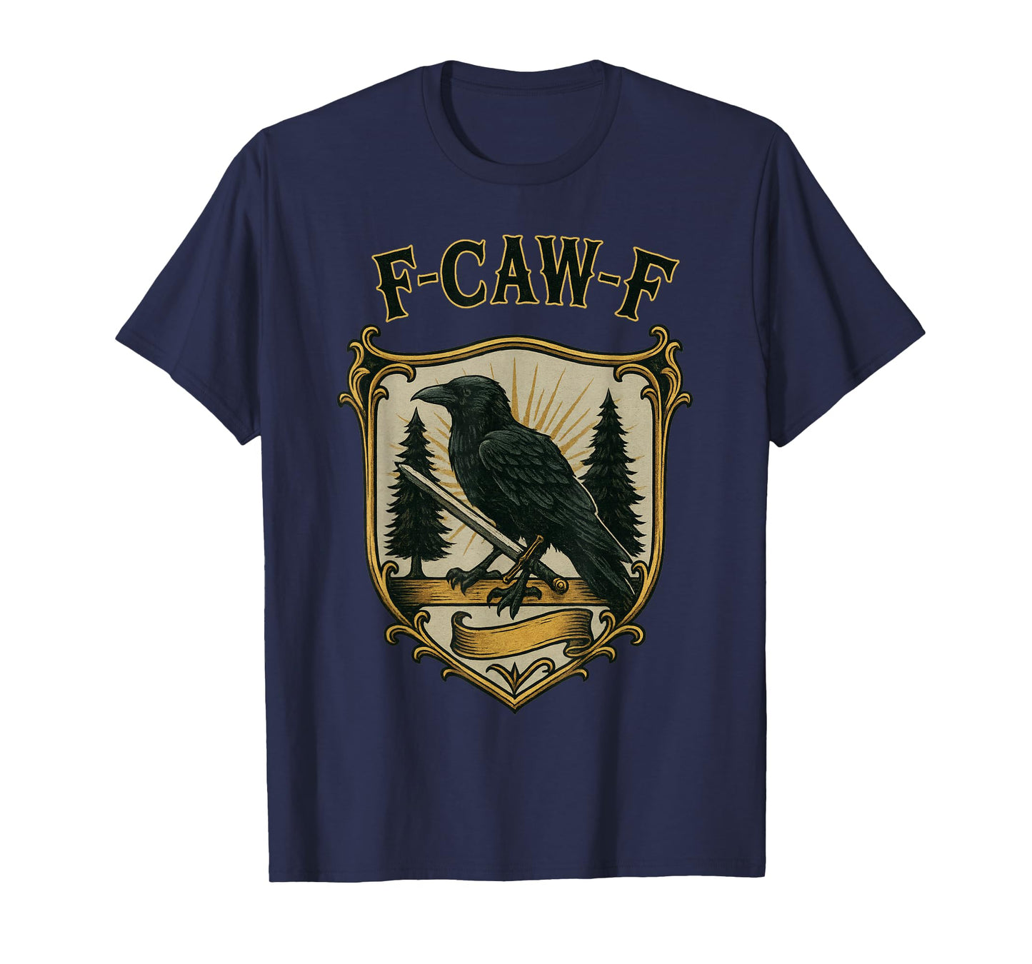 F-Caw-F Black Crow Vintage Crest Gothic Raven Adult Humor T-Shirt