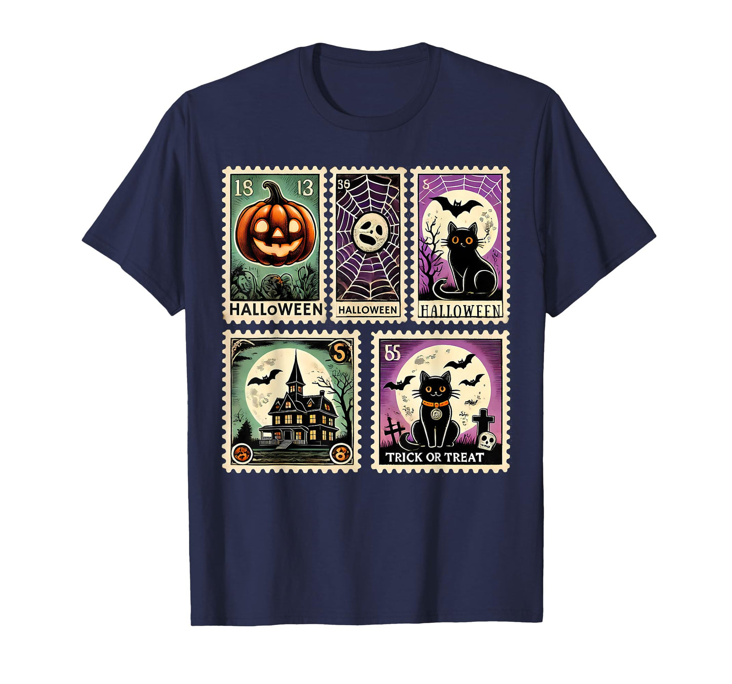 Spooky Halloween Icons Pumpkins Ghosts Skeleton Bats Art T-Shirt