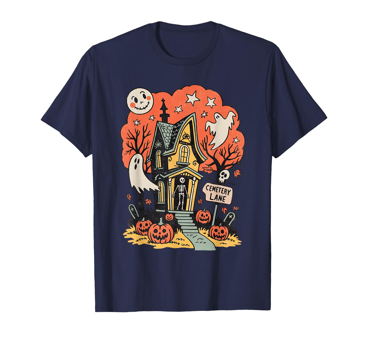 Retro Haunted House Halloween Scene T-Shirt