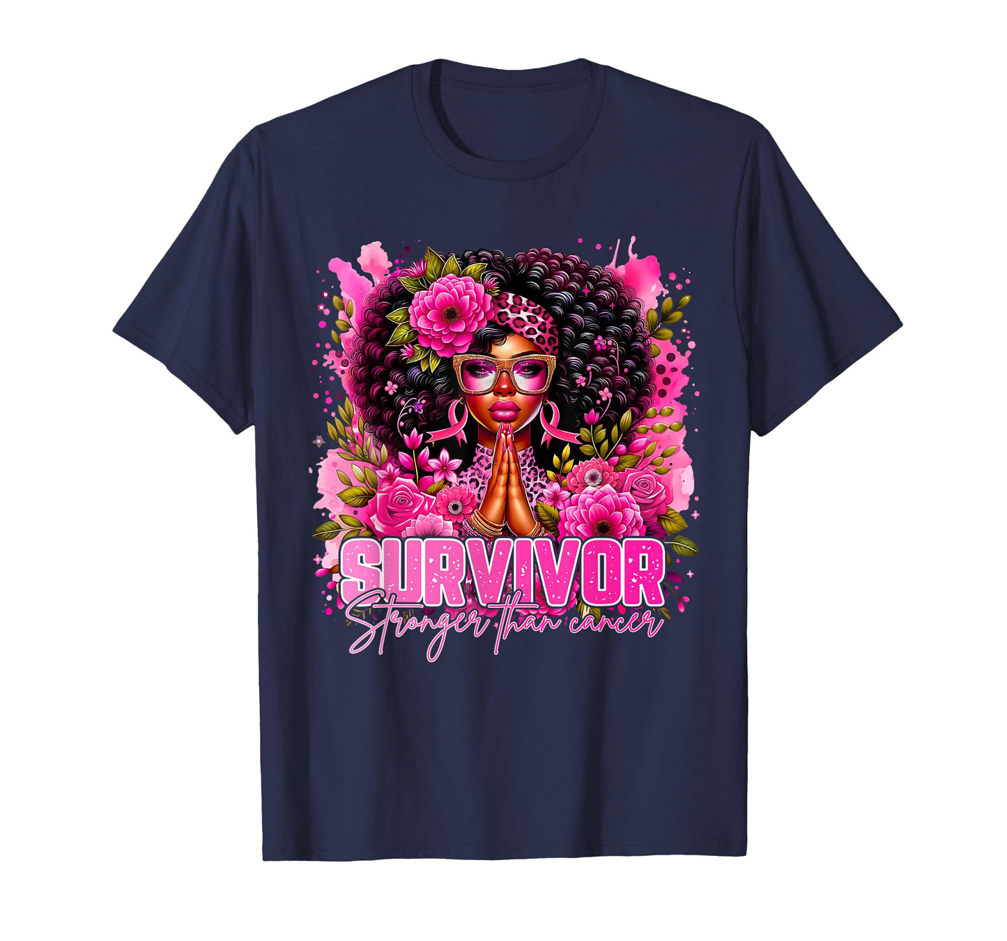Survivor Stronger Than Cancer Black Woman Pink Breast Cancer T-Shirt