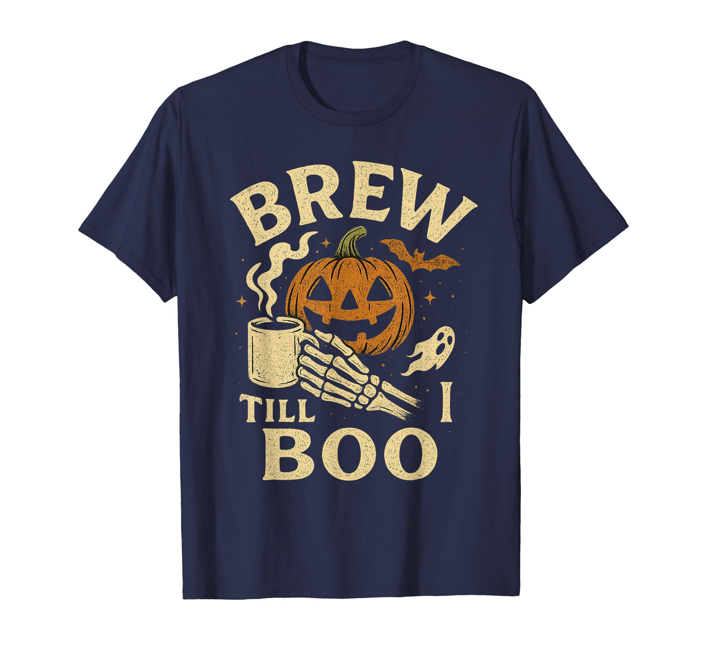 Brew Till I Boo Funny Halloween Coffee Skeleton T-Shirt