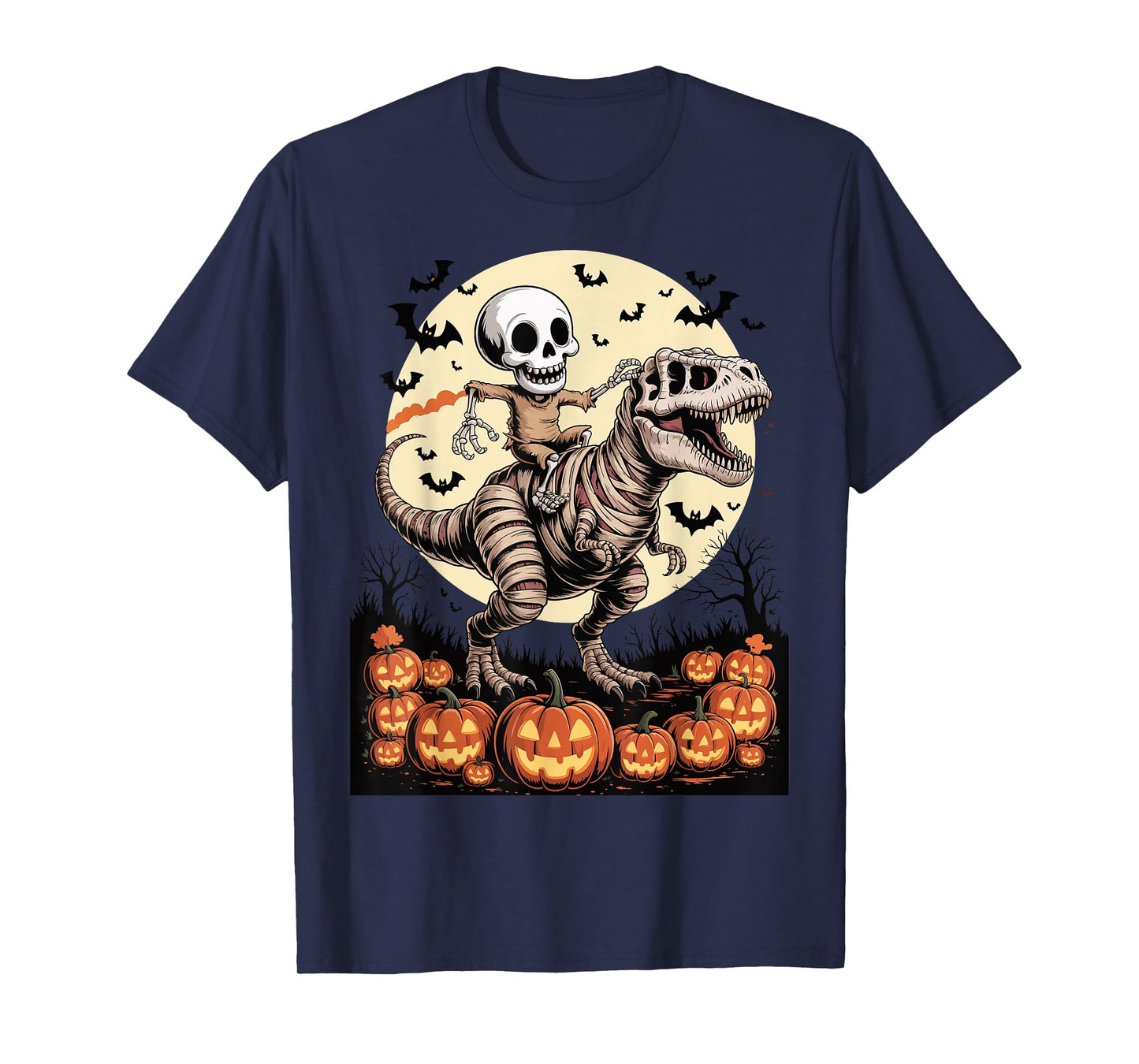 Halloween Skeleton Riding T-Rex Dinosaur T-Shirt