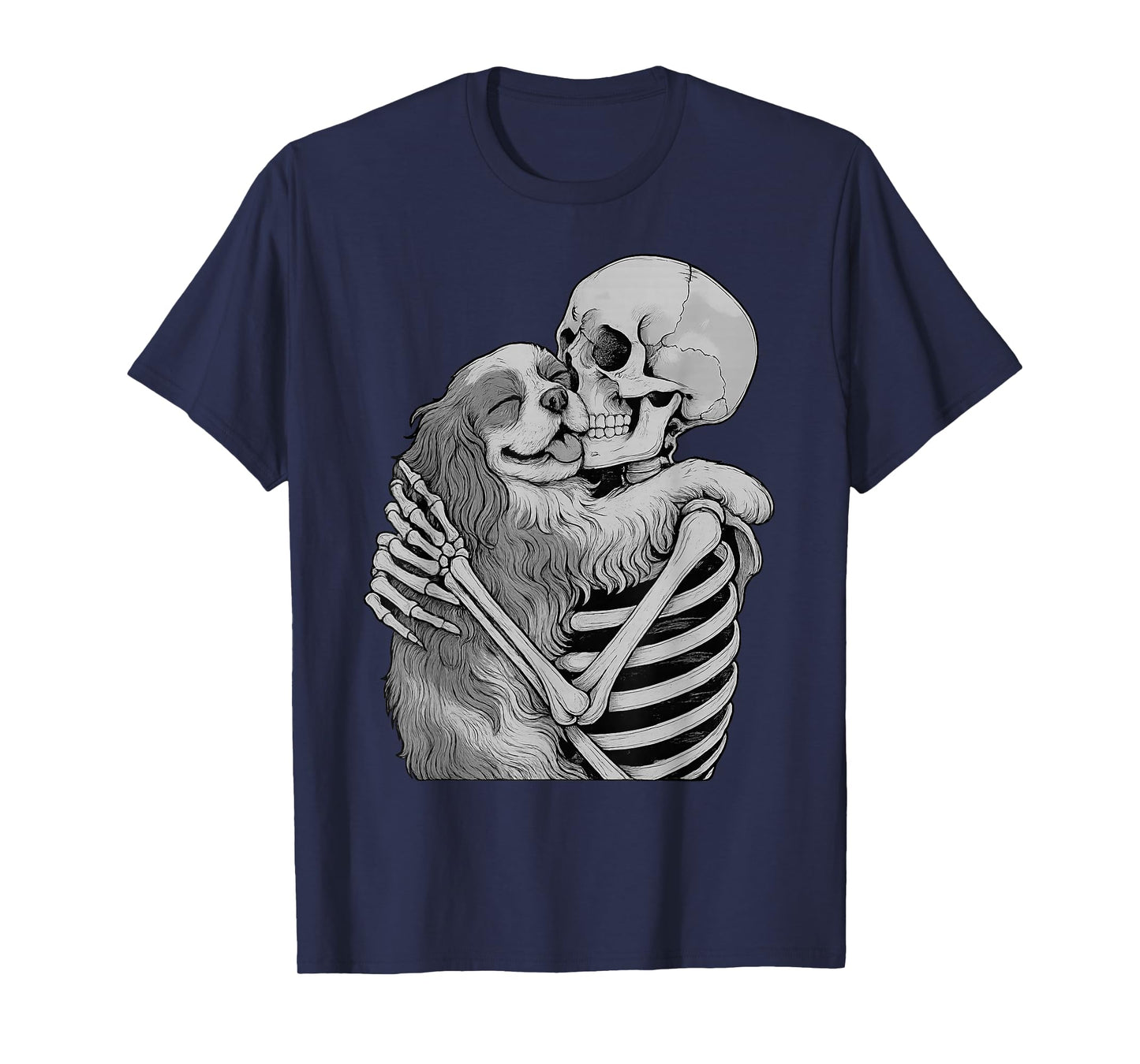 Cavalier King Charles Spaniel Skeleton Hug Halloween Dog T-Shirt