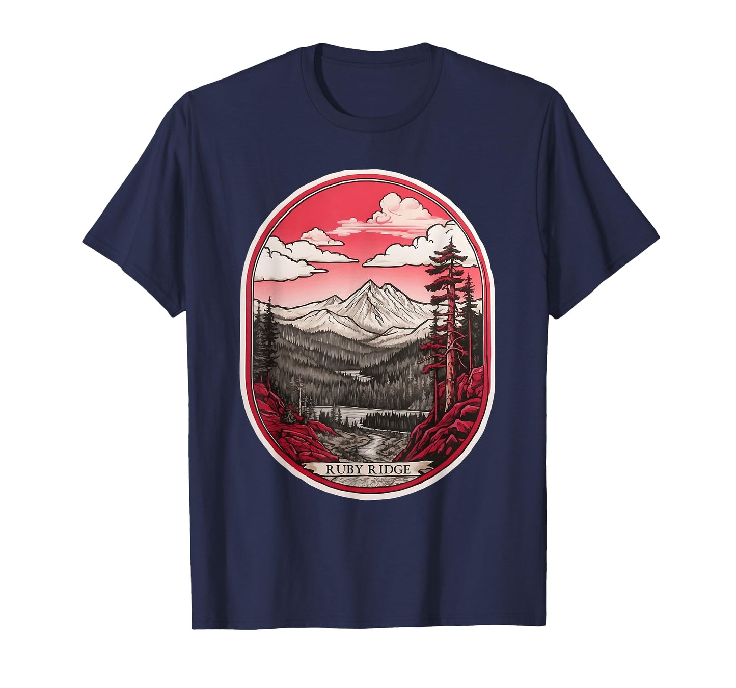 Ruby Ridge - Mountain Majesty - Black, White, and Red T-Shirt