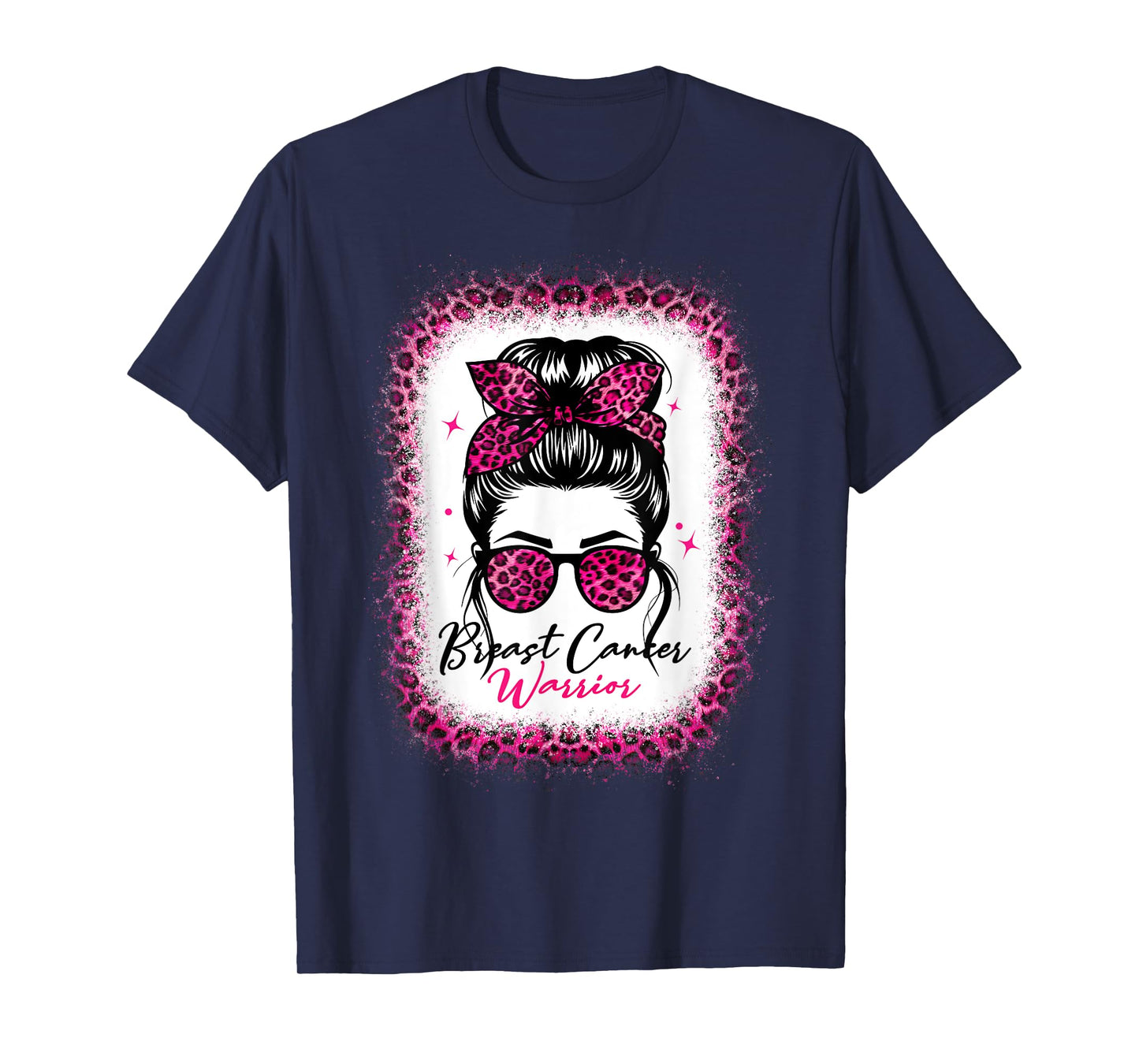 Breast cancer awareness warrior messy bun pink Leopard women T-Shirt