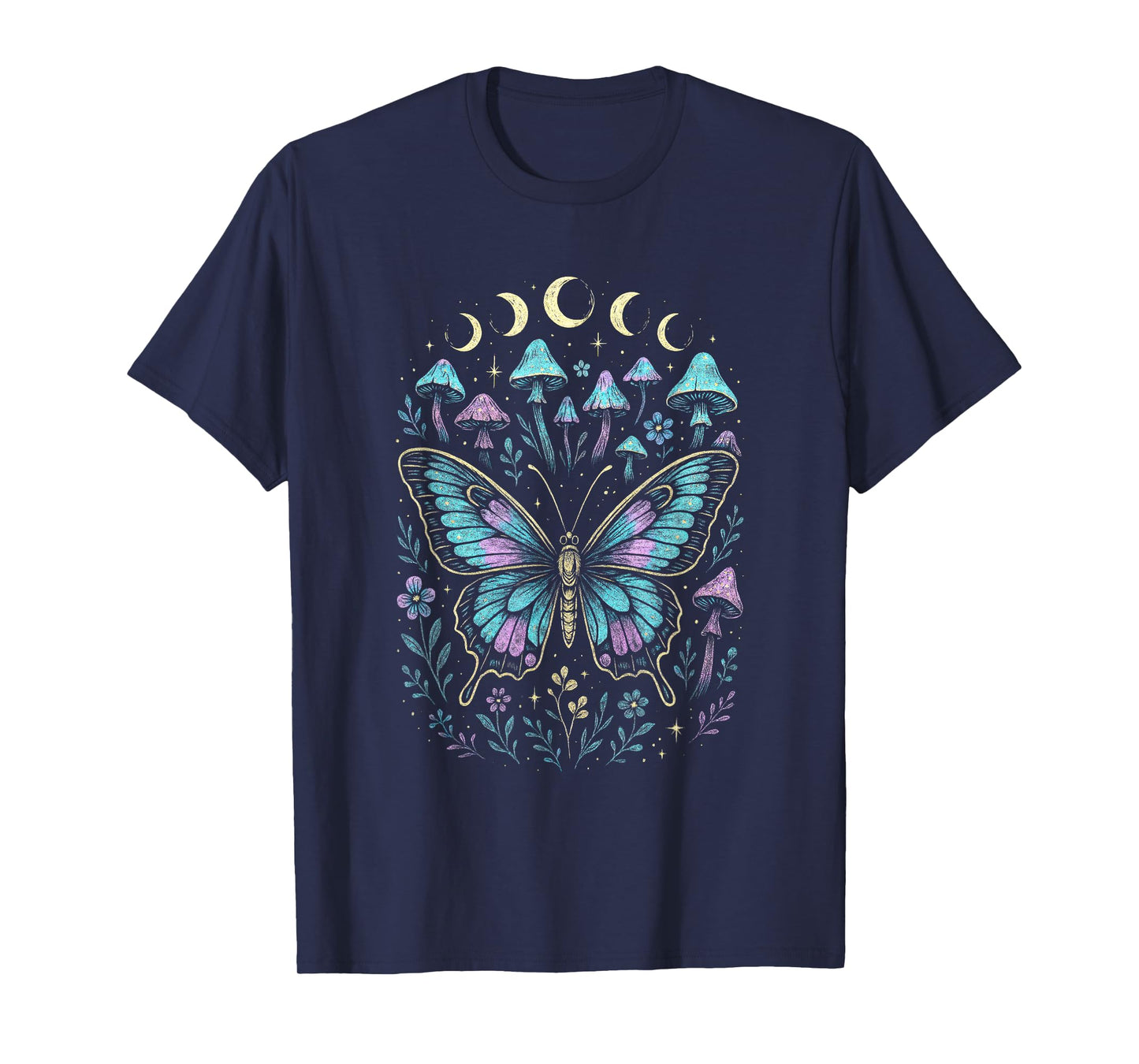Butterfly Moon Nature Mushroom Magical Colorful T-Shirt