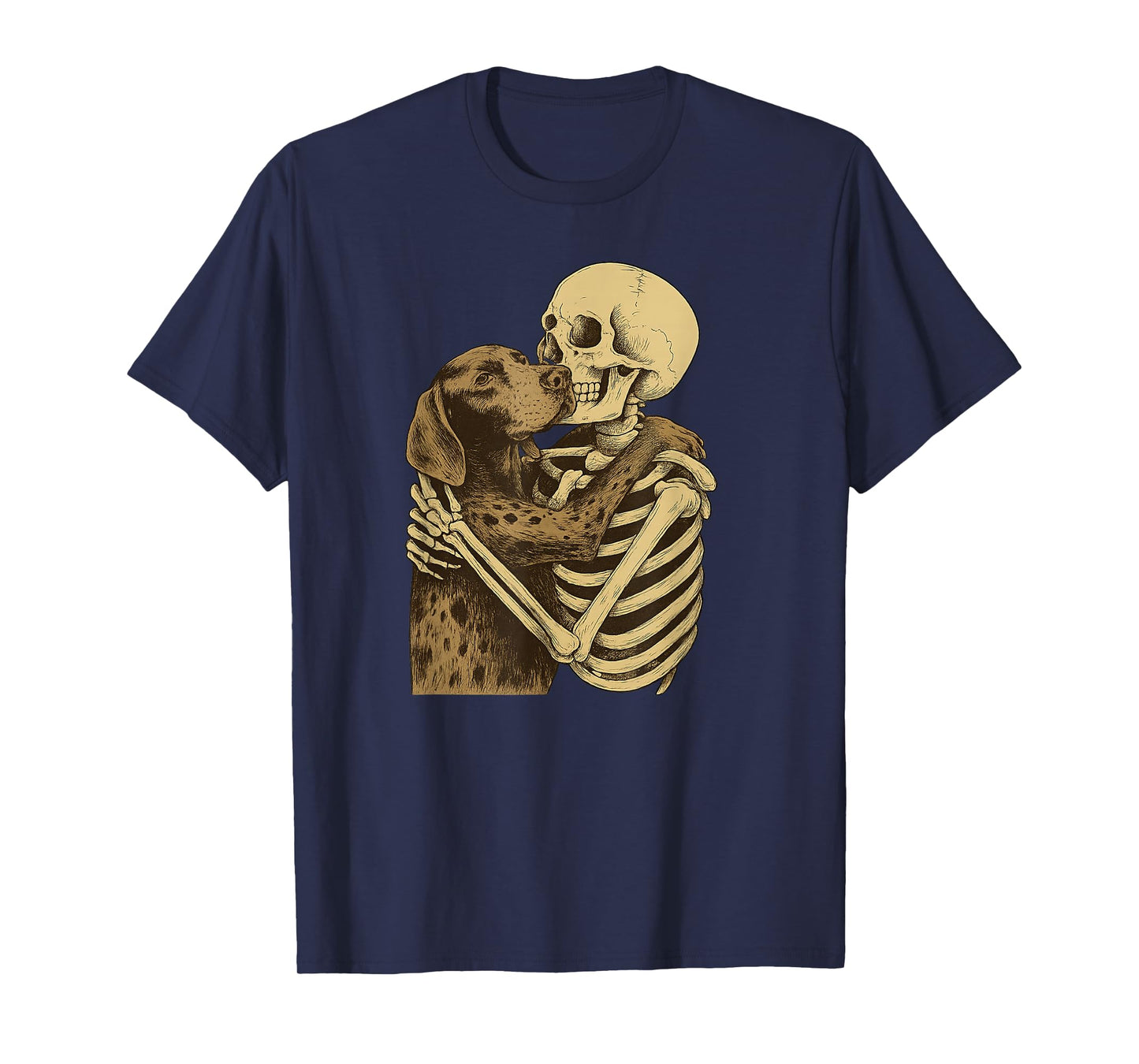 Skeleton Hugging German Shorthaired Pointer Halloween T-Shirt