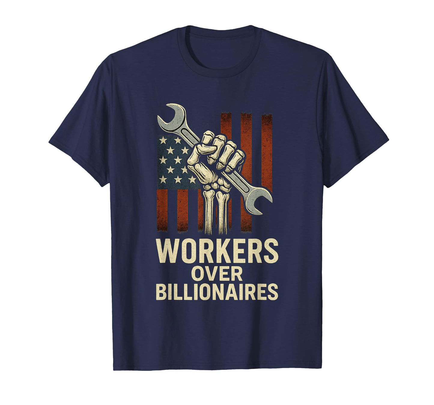 Workers Over Billionaires Skeleton American Flag T-Shirt