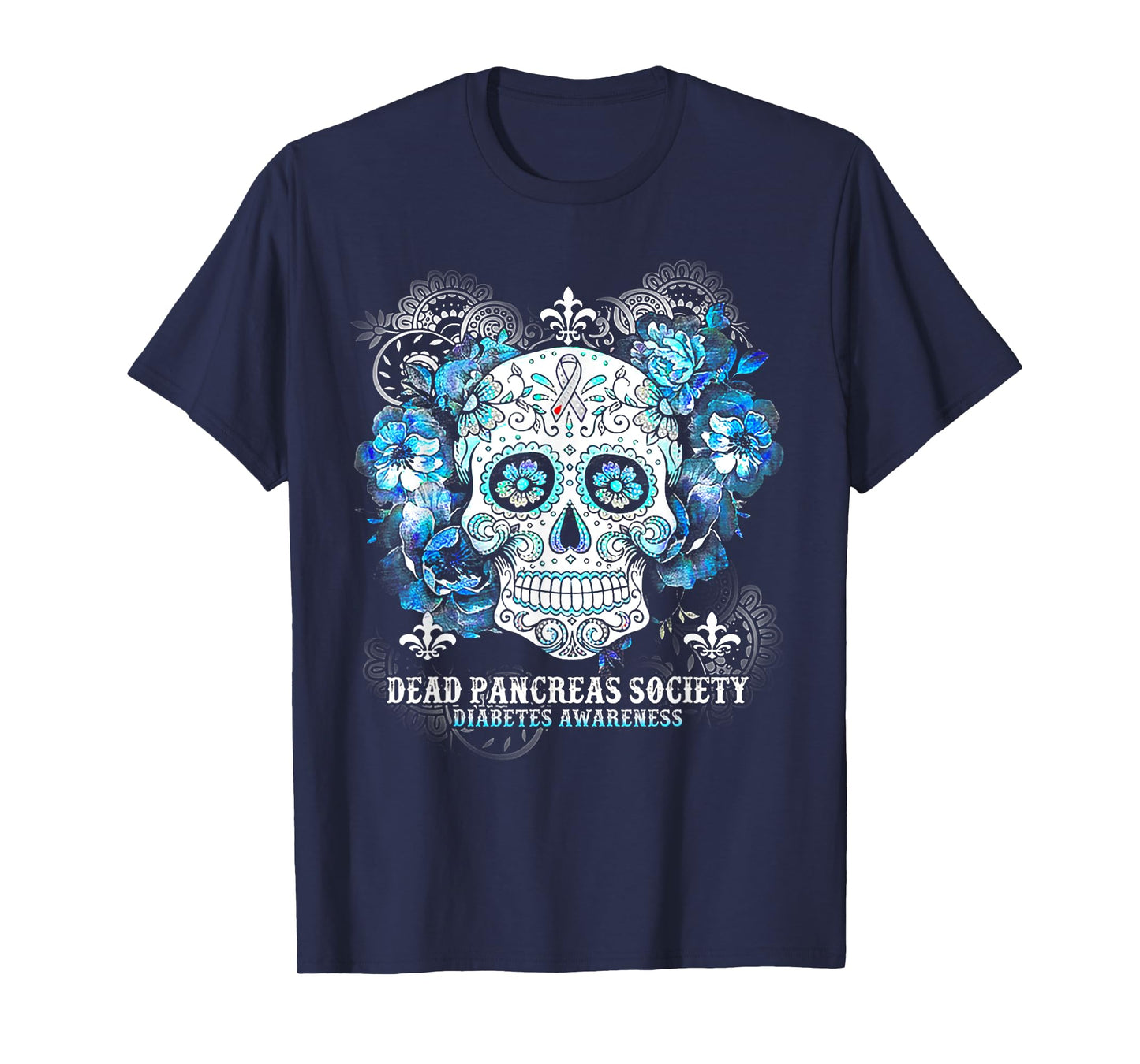 Dead Pancreas Society Diabetes Awareness Skull Flower T-Shirt