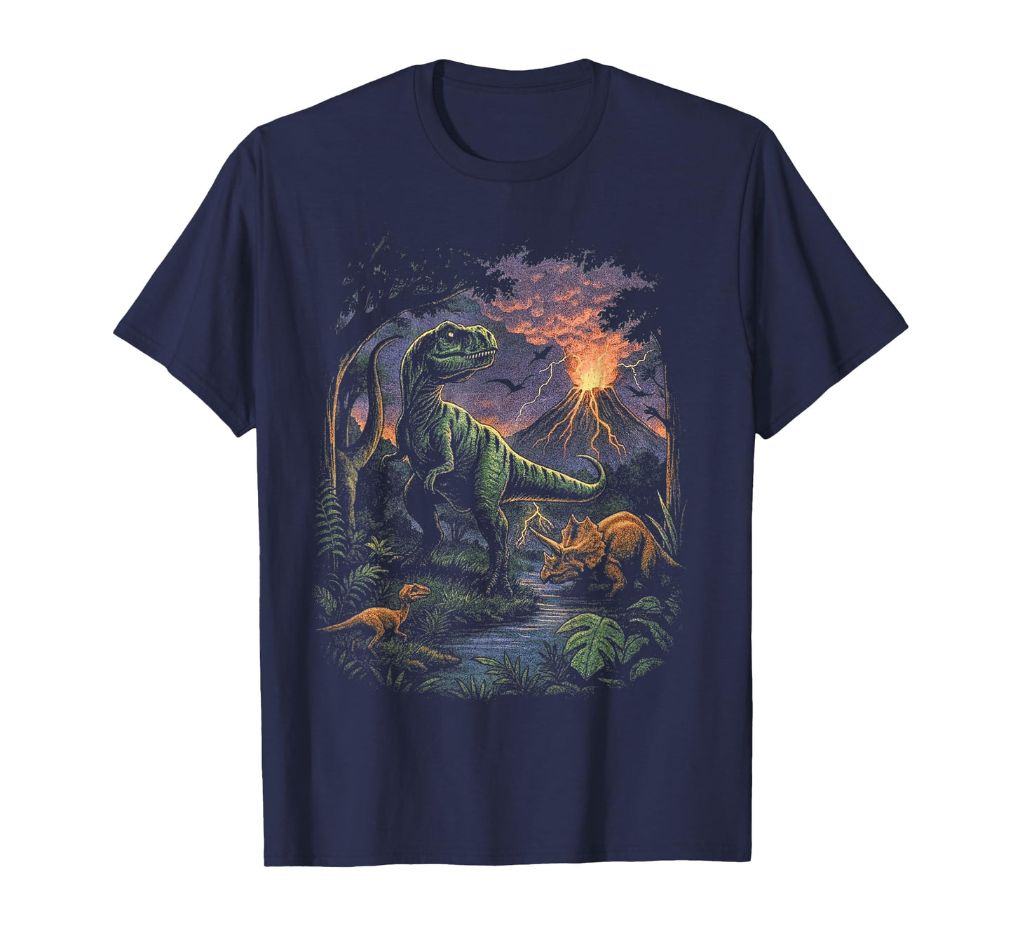 Vintage Dinosaur 90s T Rex and Triceratops Volcano Nature T-Shirt