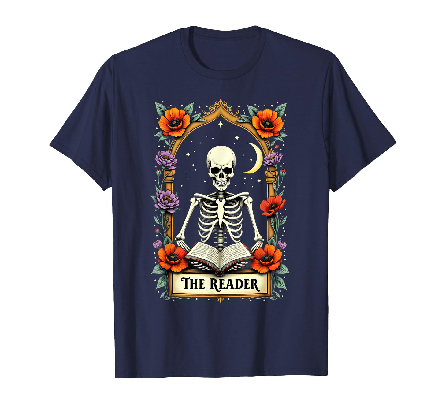 Tarot Card Skeleton Reading Book Librarian The Reader T-Shirt