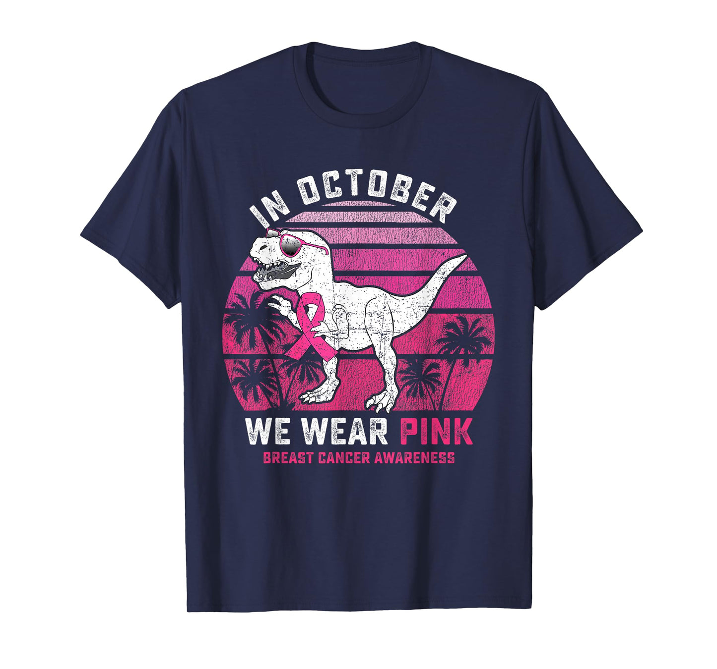 Pink Ribbon Dino Breast Cancer Awareness Kids Toddler Boys T-Shirt