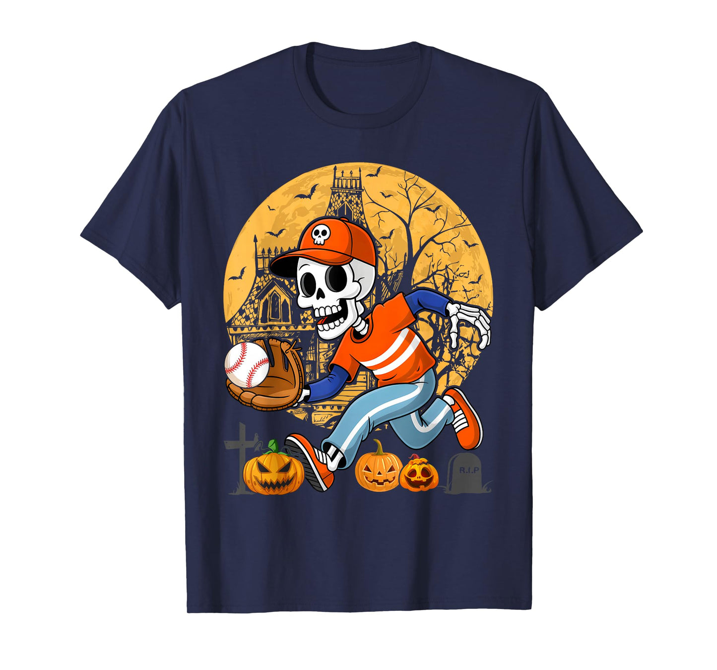 Baseball Halloween Boys Men Skeleton T-Shirt