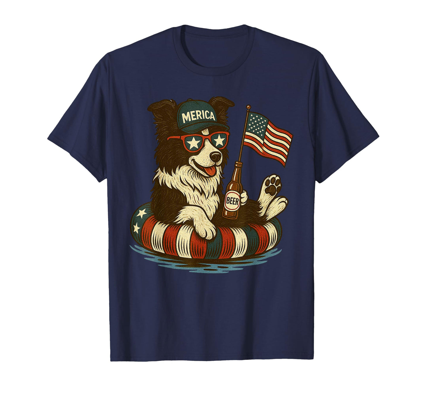 Border Collie America Flag Patriotic Boxer Dog Lover 4th of Men Women T-Shirt