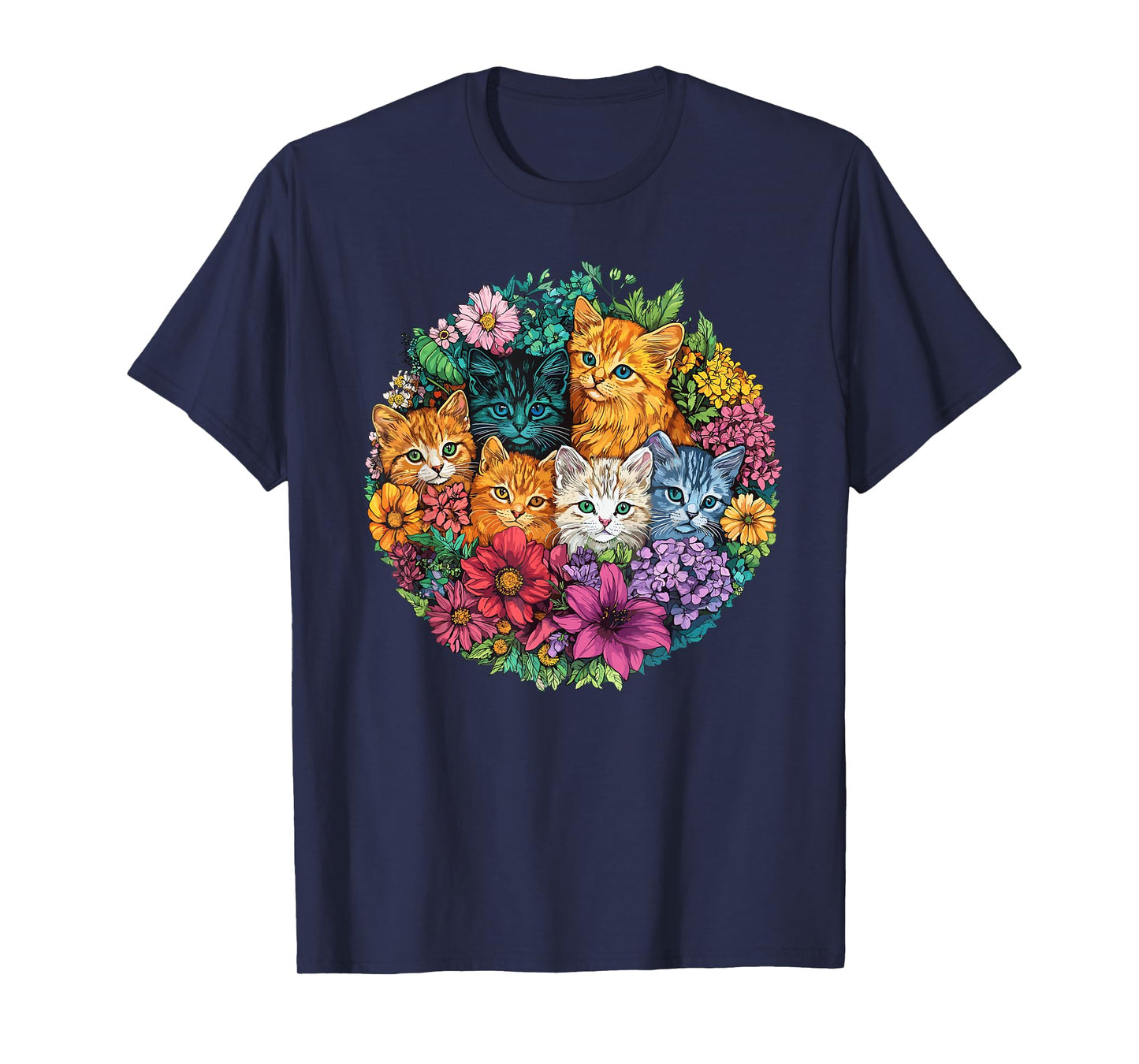 Cute Cats Surrounded By Vibrant Flowers T-Shirt