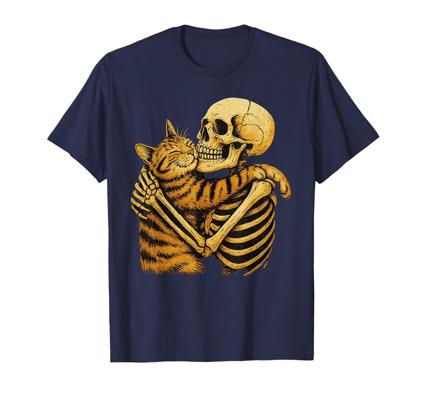 Skeleton Hugging Cat Halloween Cat Lover Cat Mom Dad T-Shirt