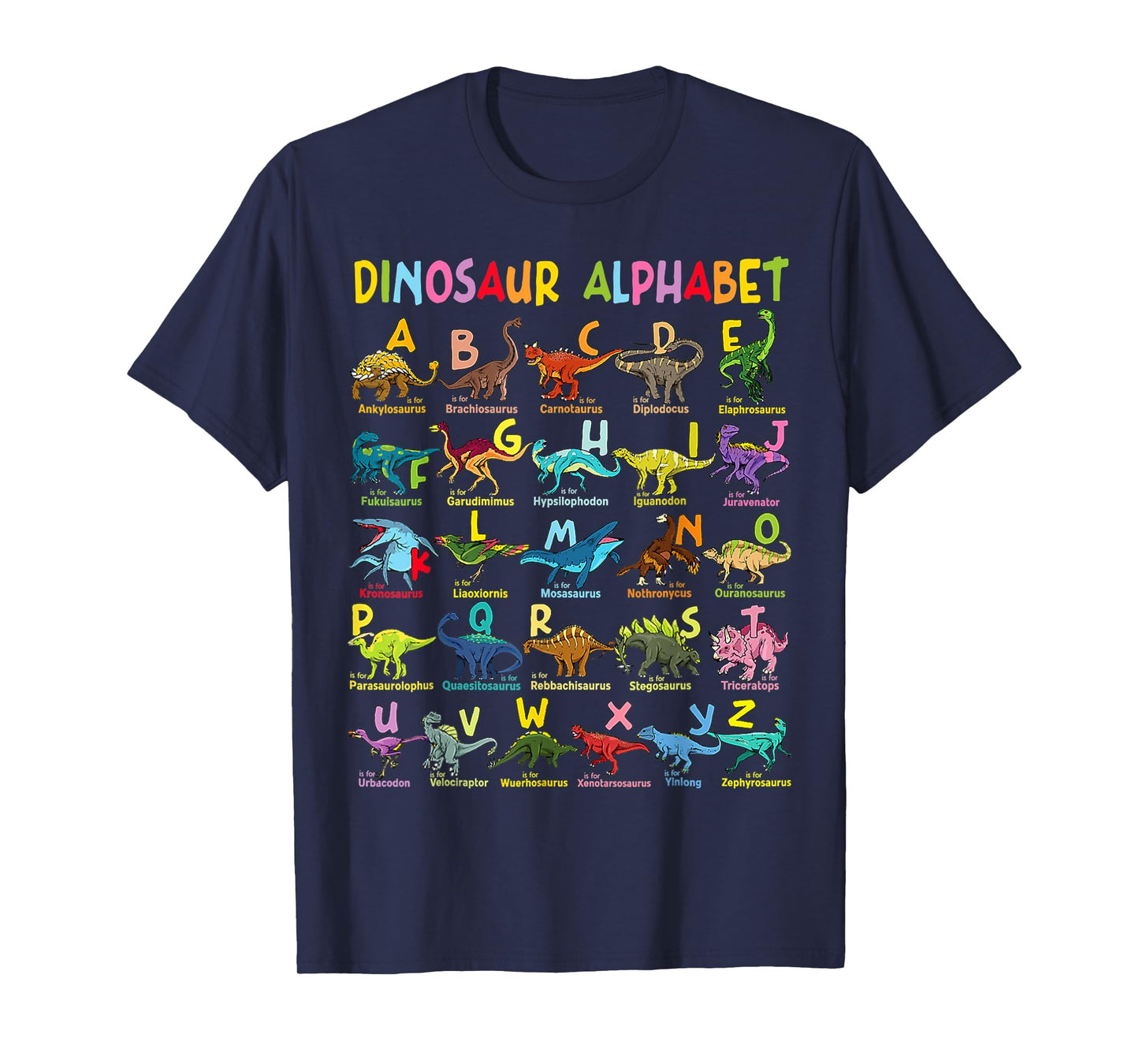 Types Of Dinosaurs Alphabet A-Z ABC Dino Identification T-Shirt