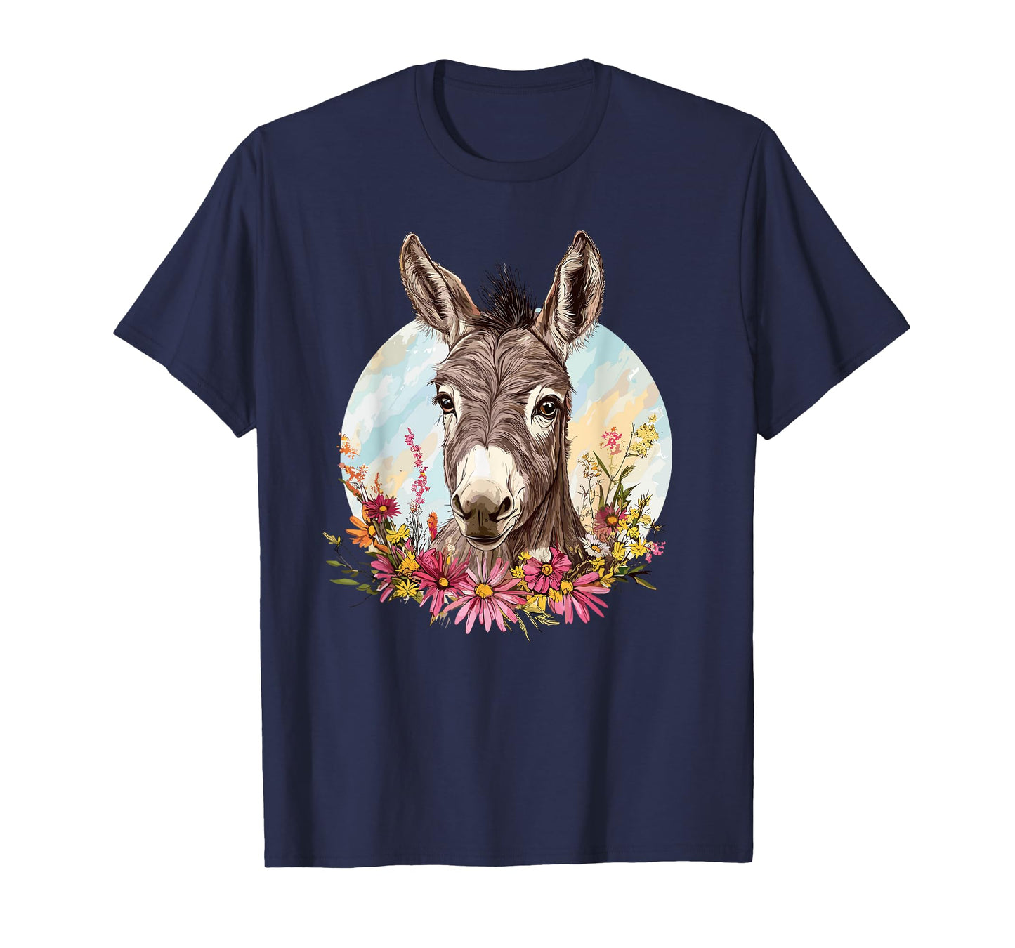 Adorable Donkey Surrounded By Colorful Flowers T-Shirt