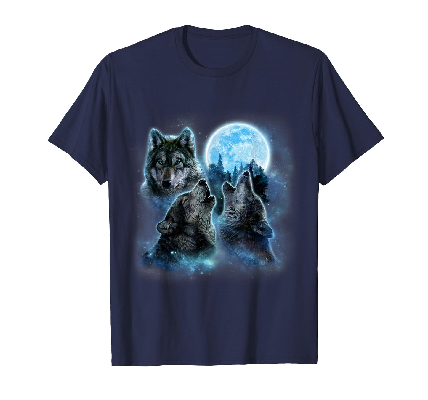 Three Wolves Howling Under Icy Full Moon, Gray Wolf T-Shirt