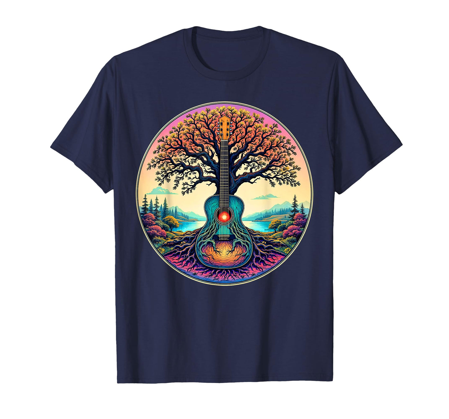 Acoustic Guitar Tree of Life Lake & Forest Nature Guitarist T-Shirt