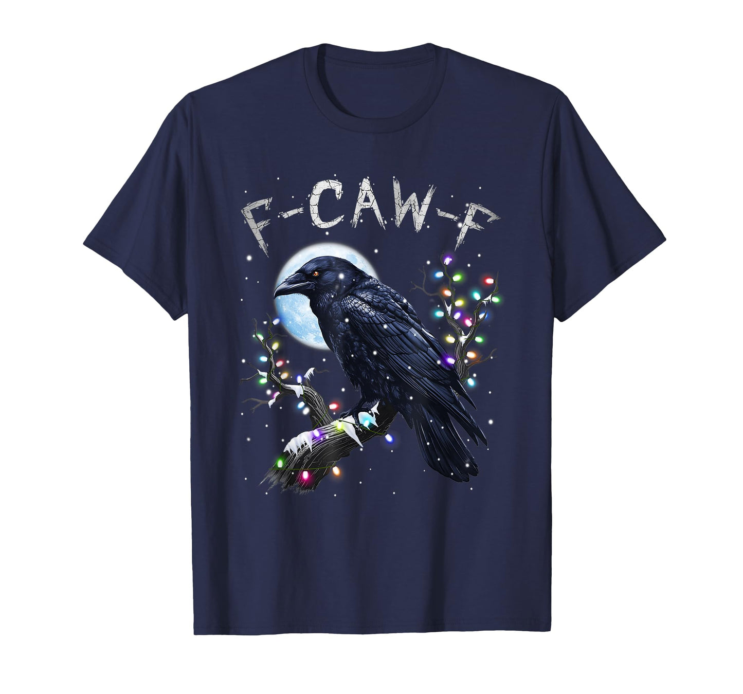 Funny Black Crow F-Caw-F Bird Moon Christmas Humor Adult T-Shirt
